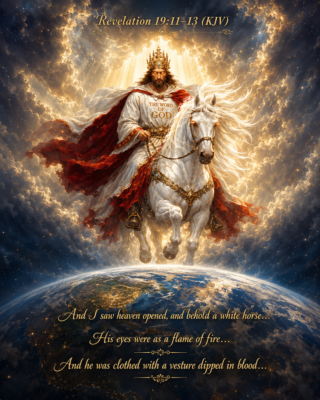 Revelation 19:11–13 White Horse Printable Wall Art | Second Coming Christian Decor Digital Poster | Faith Gift
