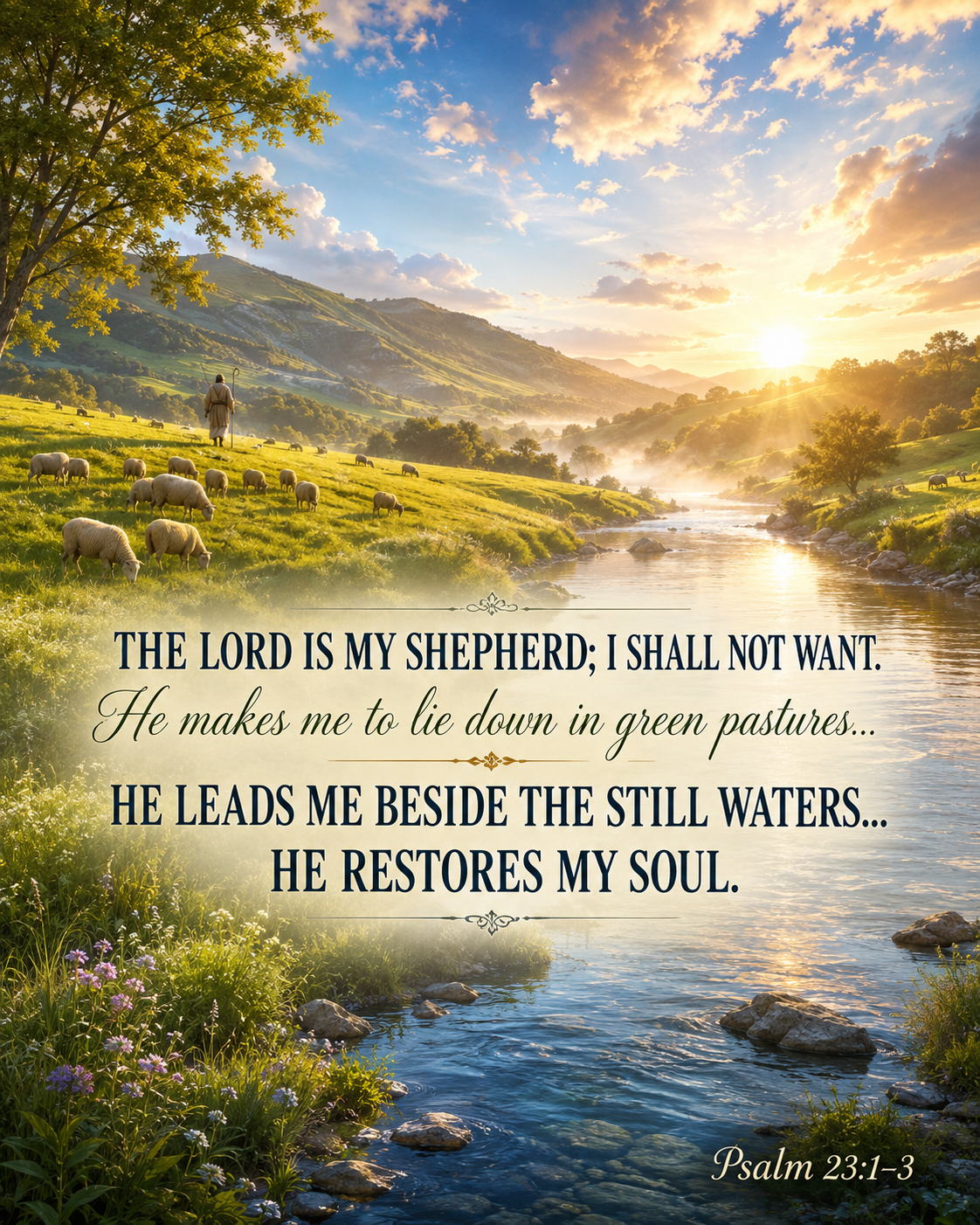 Psalm 23 The Lord Is My Shepherd Printable Wall Art | Comforting Christian Scripture Decor Digital Poster | Faith Gift