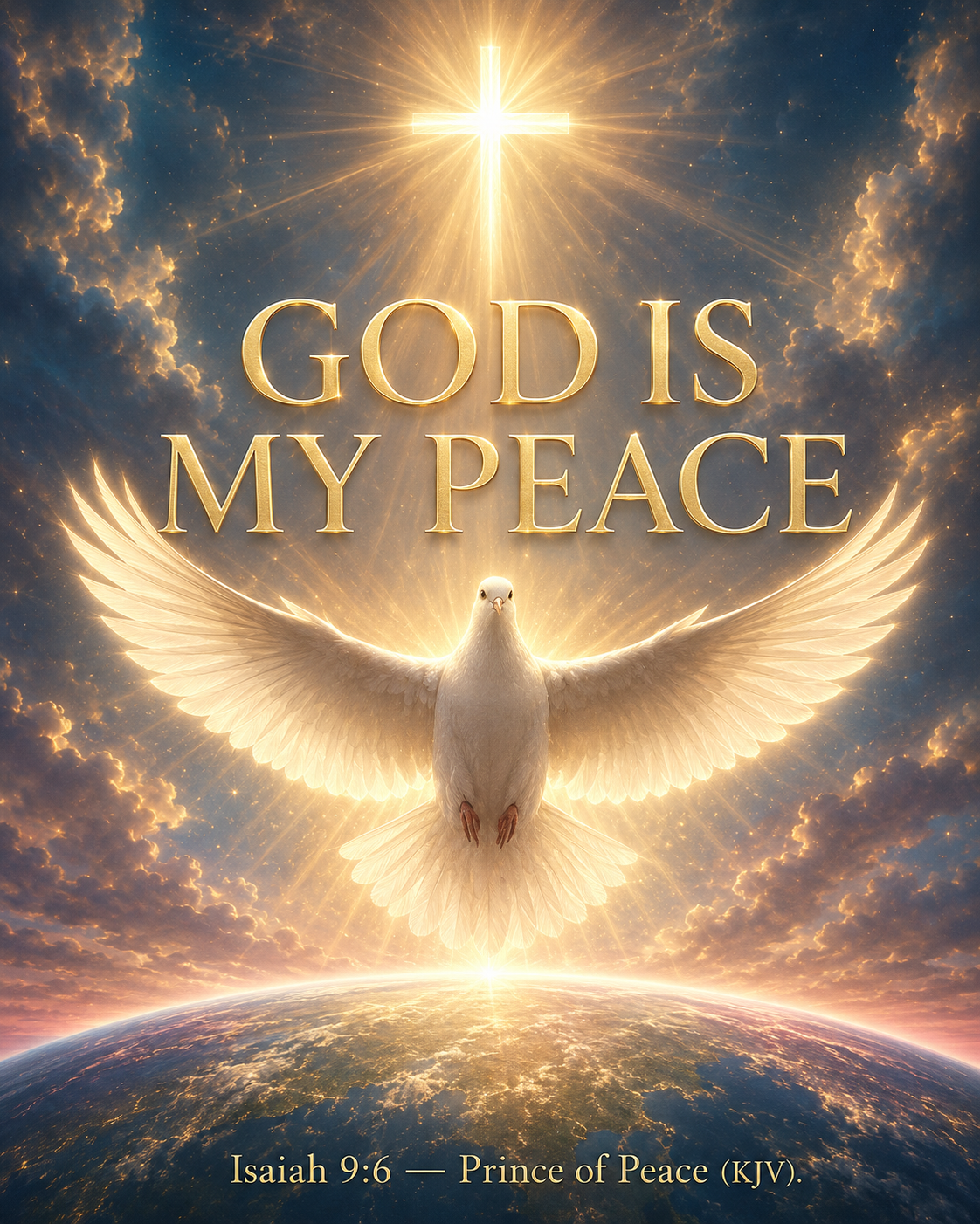 God Is My Peace Cross, Dove & Globe Printable Wall Art | Christian Peace Wall Decor Digital Poster | Faith Gift