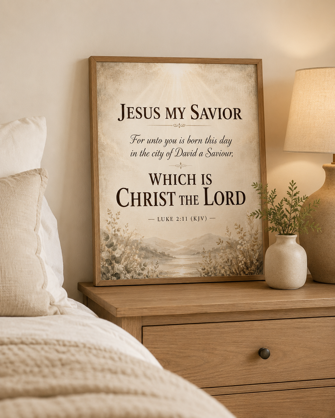 Jesus My Savior Canvas Wall Art — Luke 2:11 Christian Scripture Print