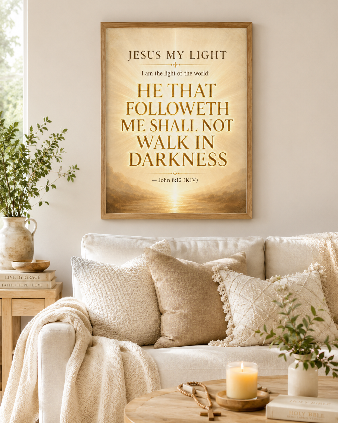 Jesus My Light Canvas Wall Art — John 8:12 KJV Inspirational Bible Verse