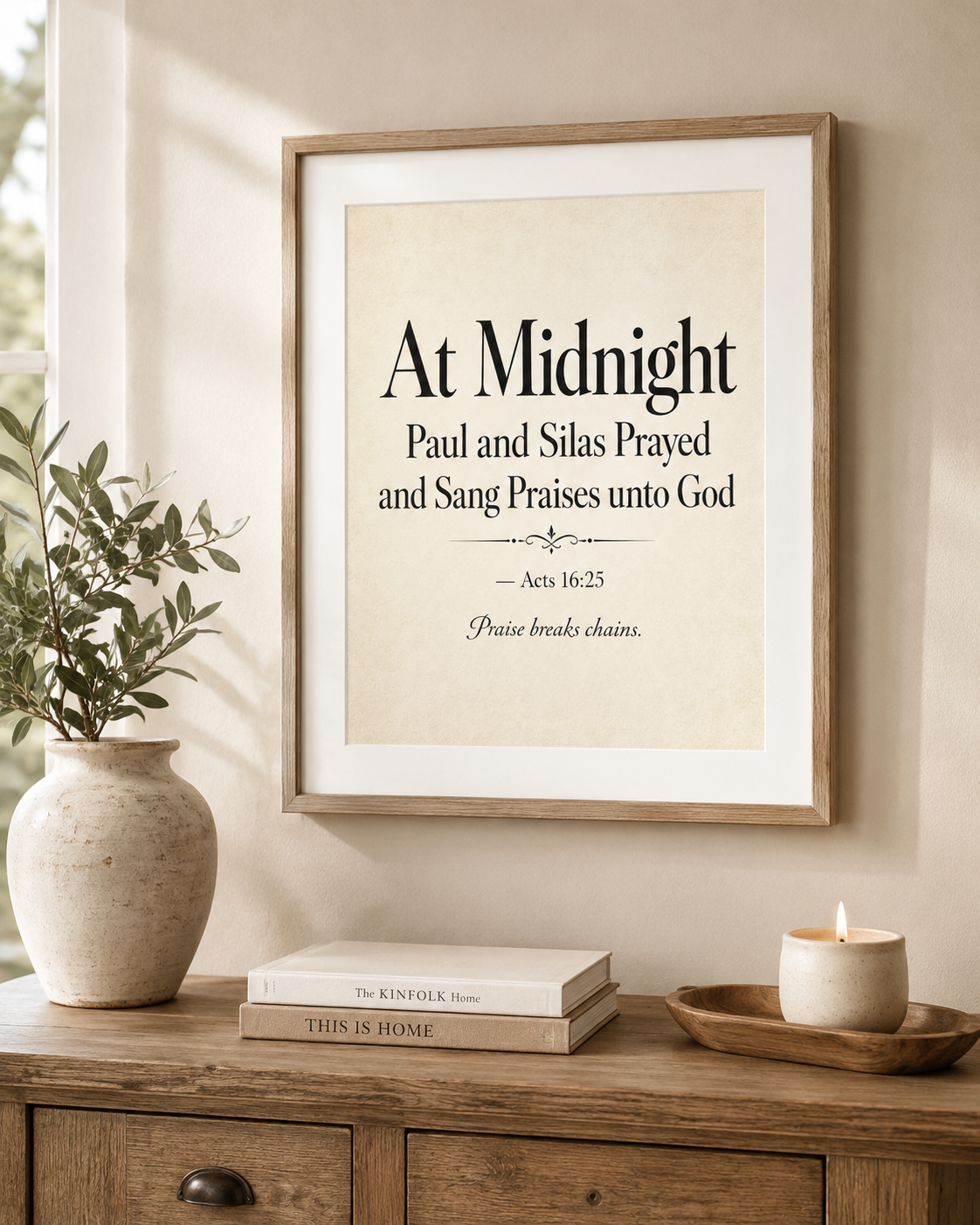 At Midnight - Inspirational Scripture Canvas Print (Acts 16:25)