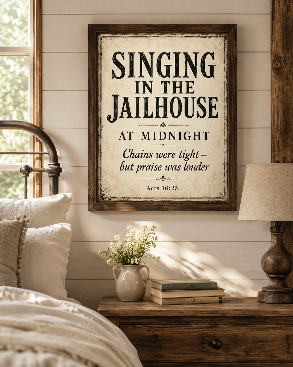 Canvas Wall Art – “Singing in the Jailhouse at Midnight” Inspirational Scripture Print (Acts 16:25)