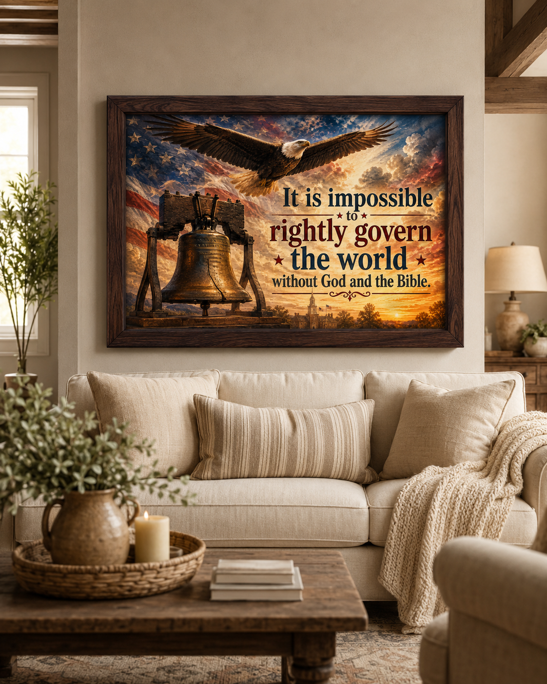 Bald Eagle & Liberty Bell “Without God and the Bible” Patriotic Wall Art - Image 2