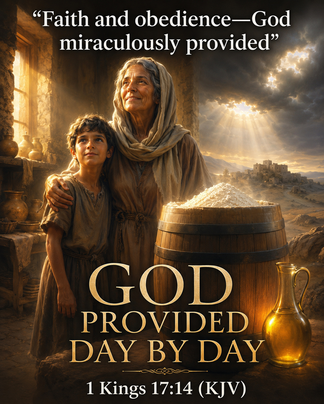 God Provided Day by Day 1 Kings 17:14 Printable Wall Art | Biblical Provision Decor Digital Poster | Faith Gift