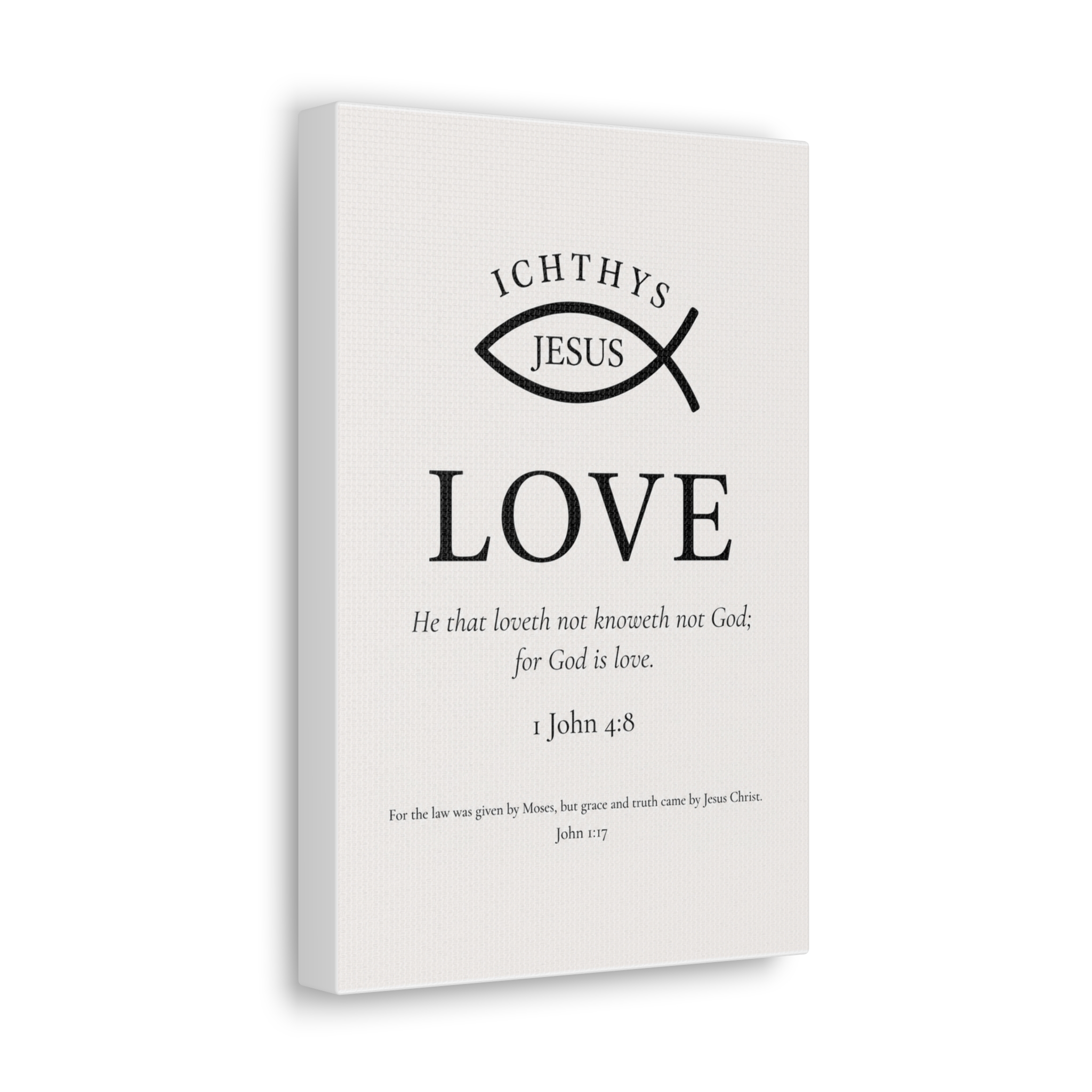 Ichthys Jesus Love 1 John 4:8 Christian Canvas Wall Art - Image 3