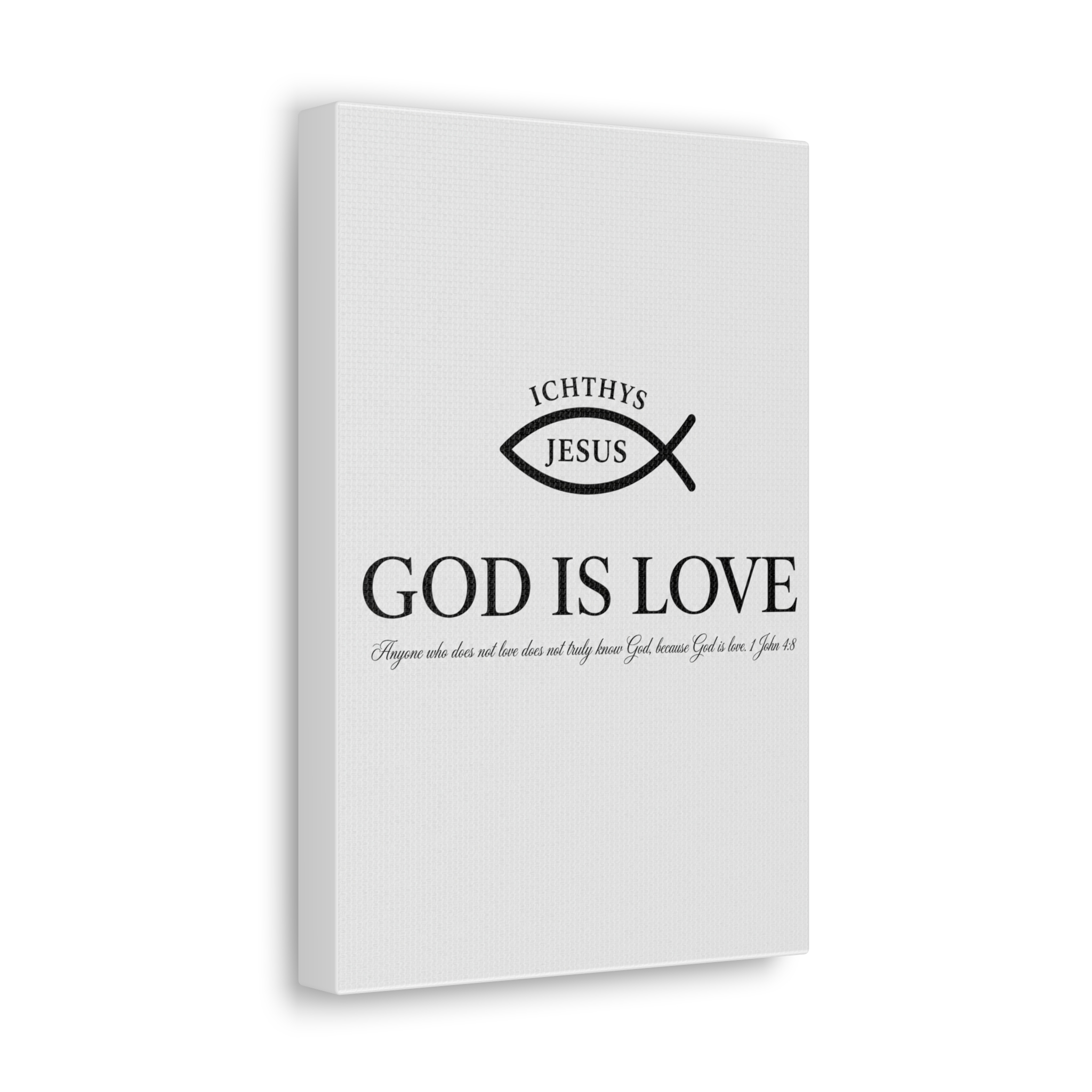 God Is Love 1 John 4:8 Ichthys Canvas Wall Art | Minimalist Christian Decor | Christian Gift - Image 2