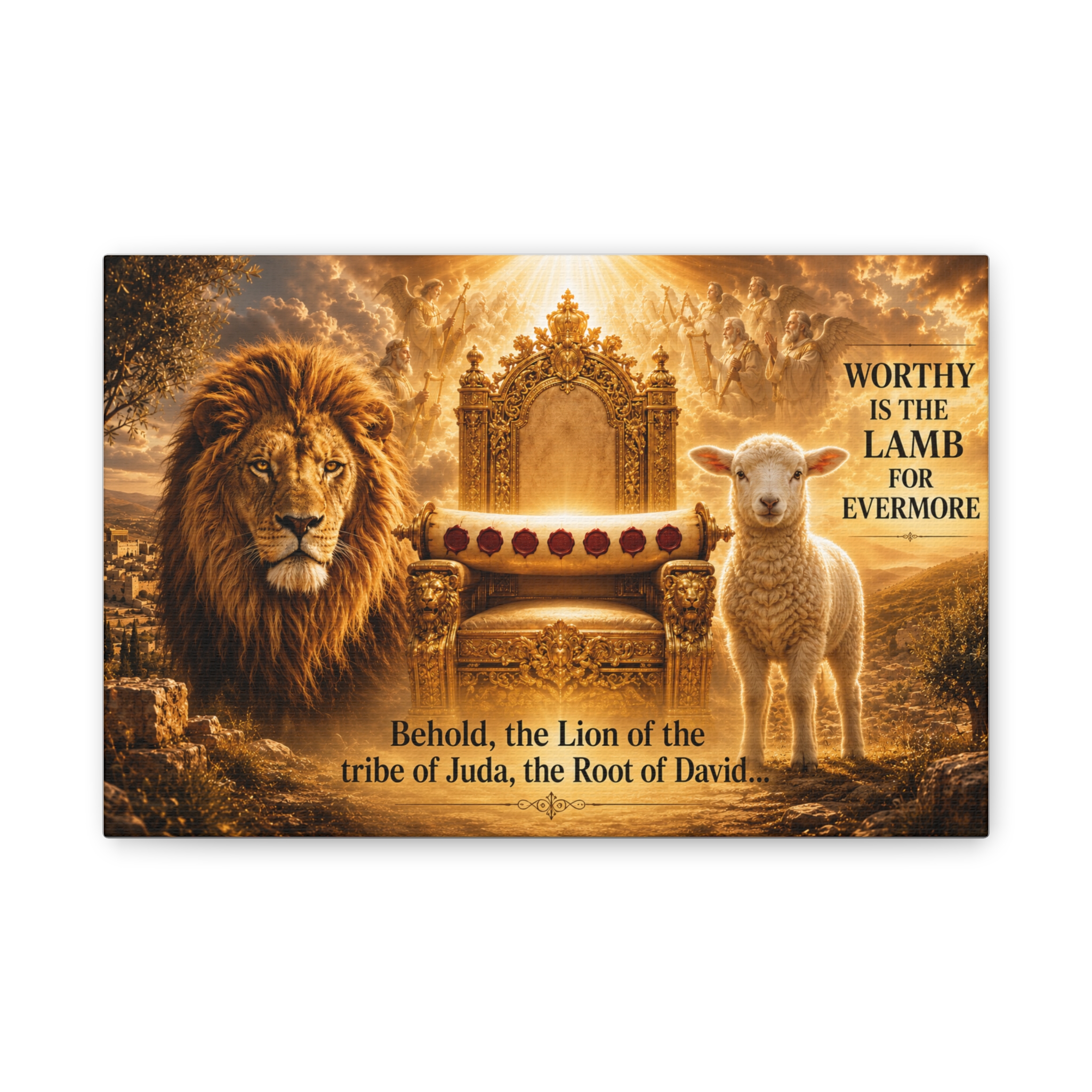 Christian Canvas Wall Art — "Worthy Is the Lamb" Lion & Lamb Scripture Print - Image 4