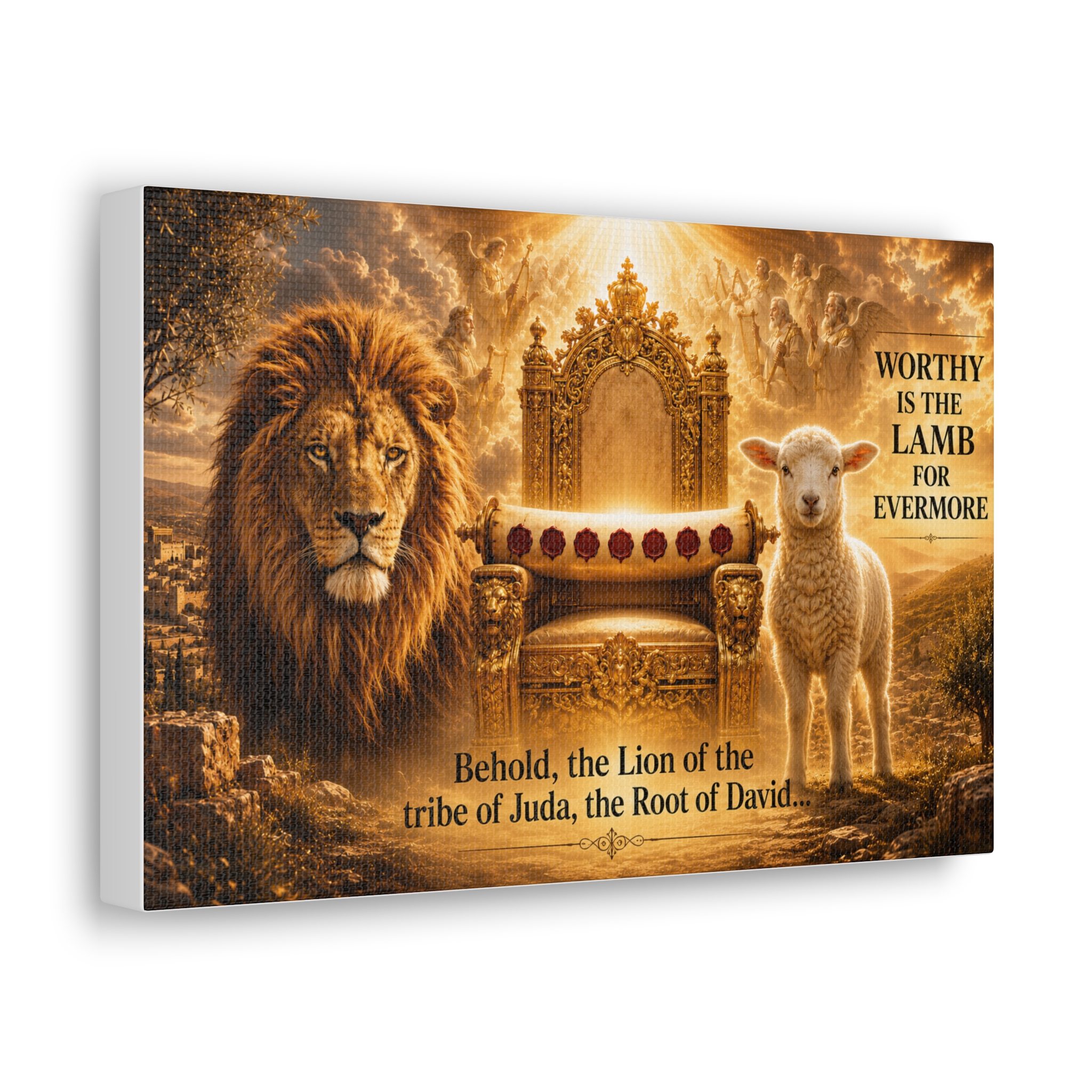 Christian Canvas Wall Art — "Worthy Is the Lamb" Lion & Lamb Scripture Print - Image 5