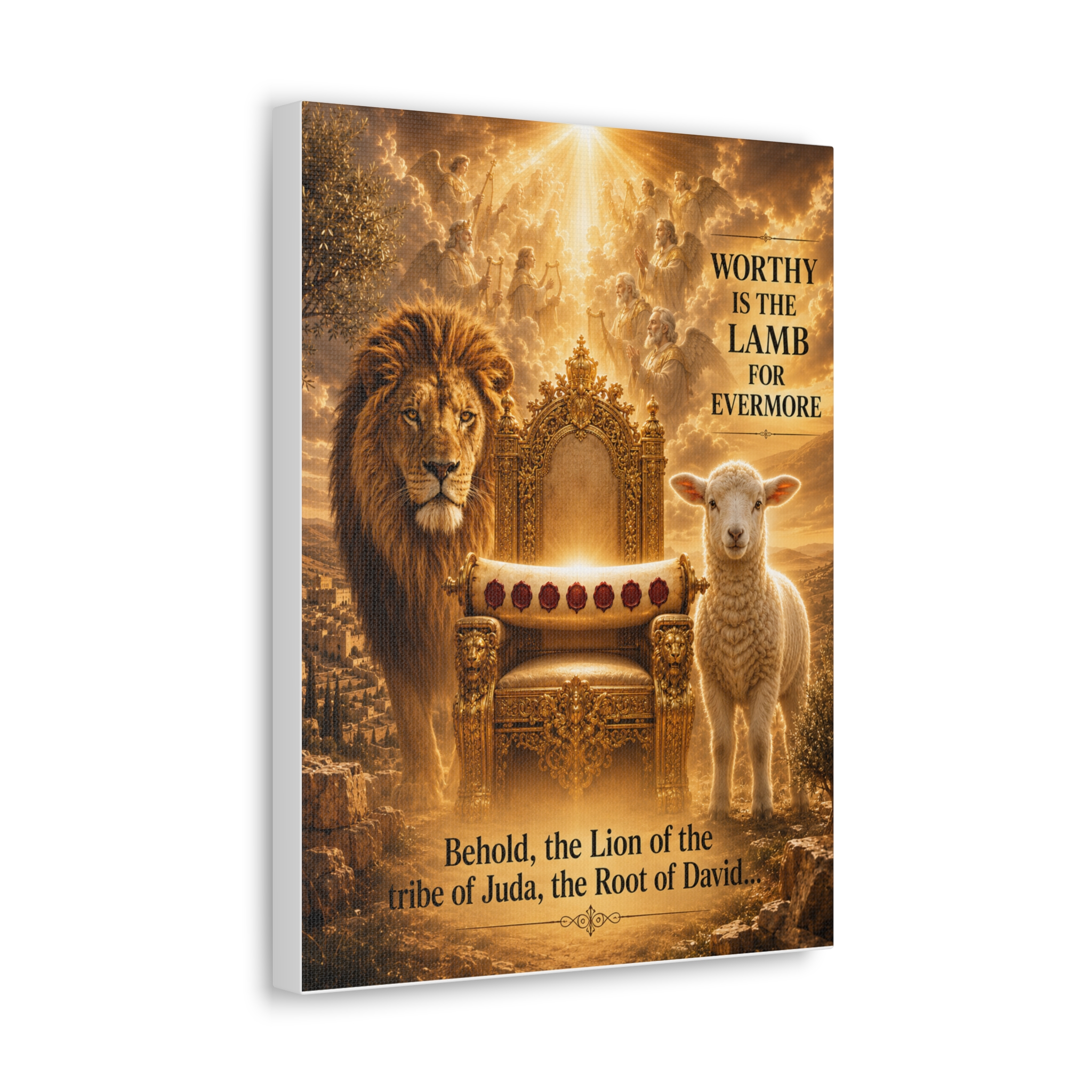Christian Canvas Wall Art — "Worthy Is the Lamb" Lion & Lamb Scripture Print - Image 3