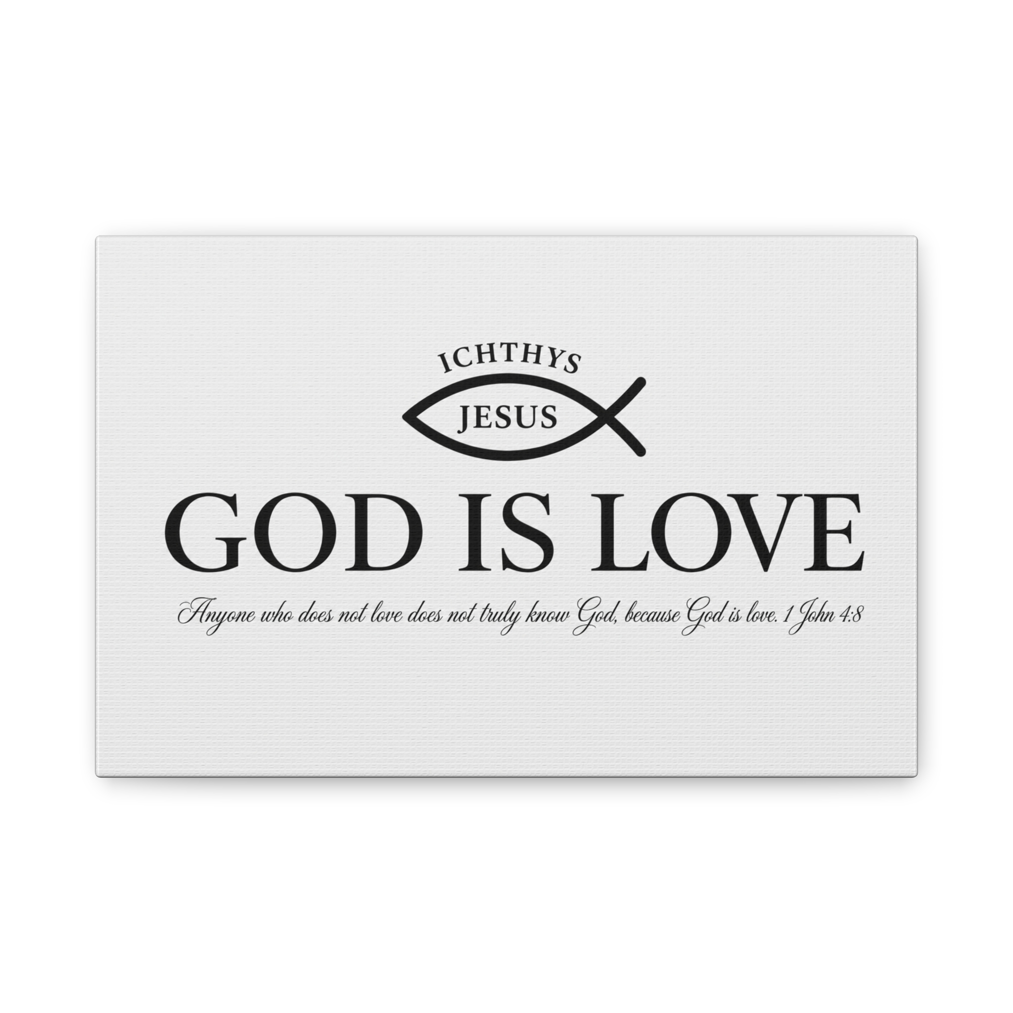 God Is Love 1 John 4:8 Ichthys Canvas Wall Art | Minimalist Christian Decor | Christian Gift - Image 3