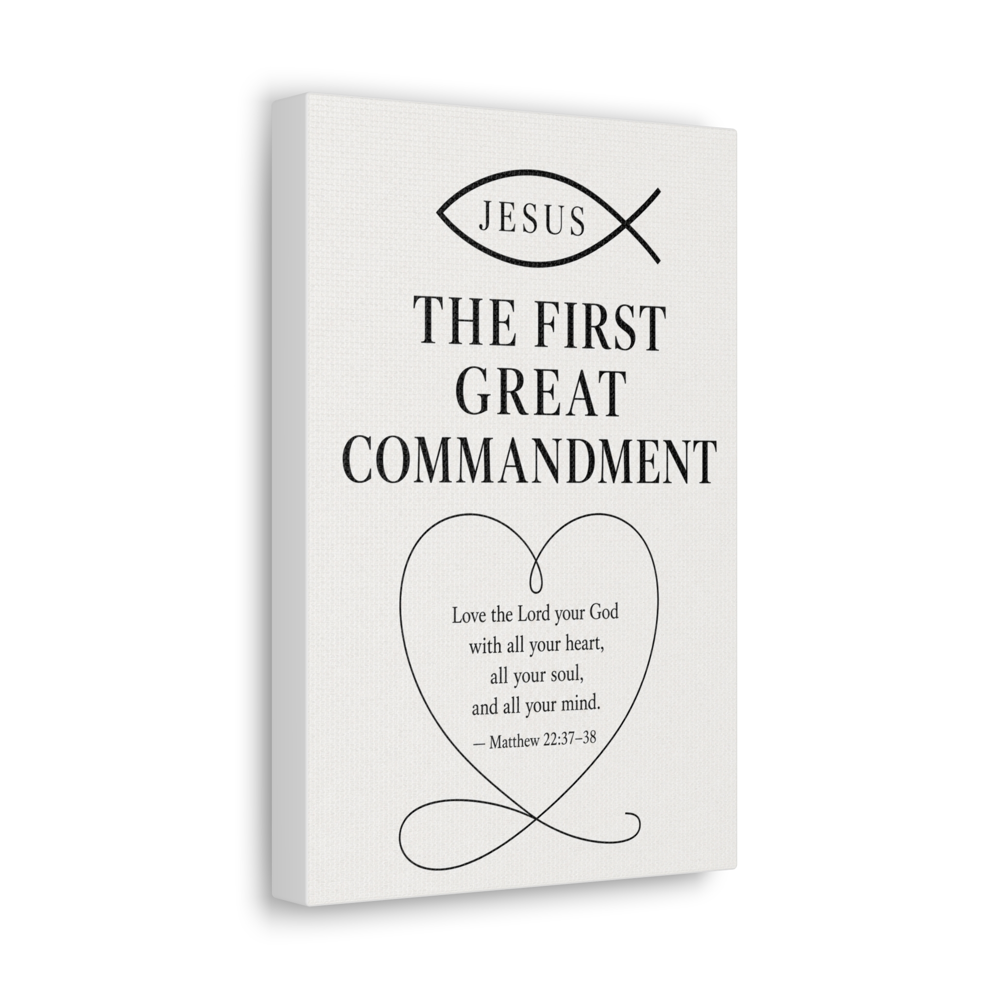 First Great Commandment Matthew 22:37 Ichthys Canvas Wall Art | Love God Christian Decor | Christian Gift - Image 3