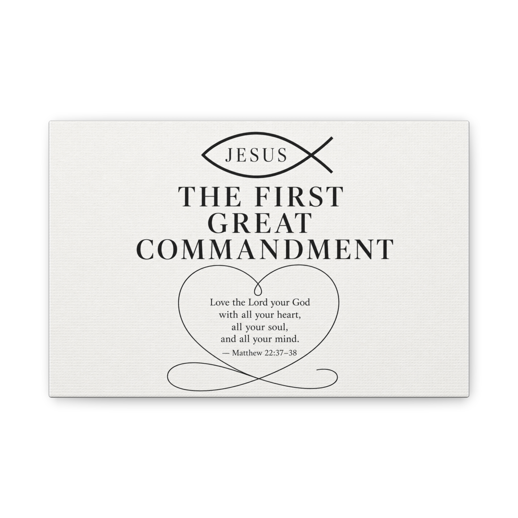 First Great Commandment Matthew 22:37 Ichthys Canvas Wall Art | Love God Christian Decor | Christian Gift - Image 4