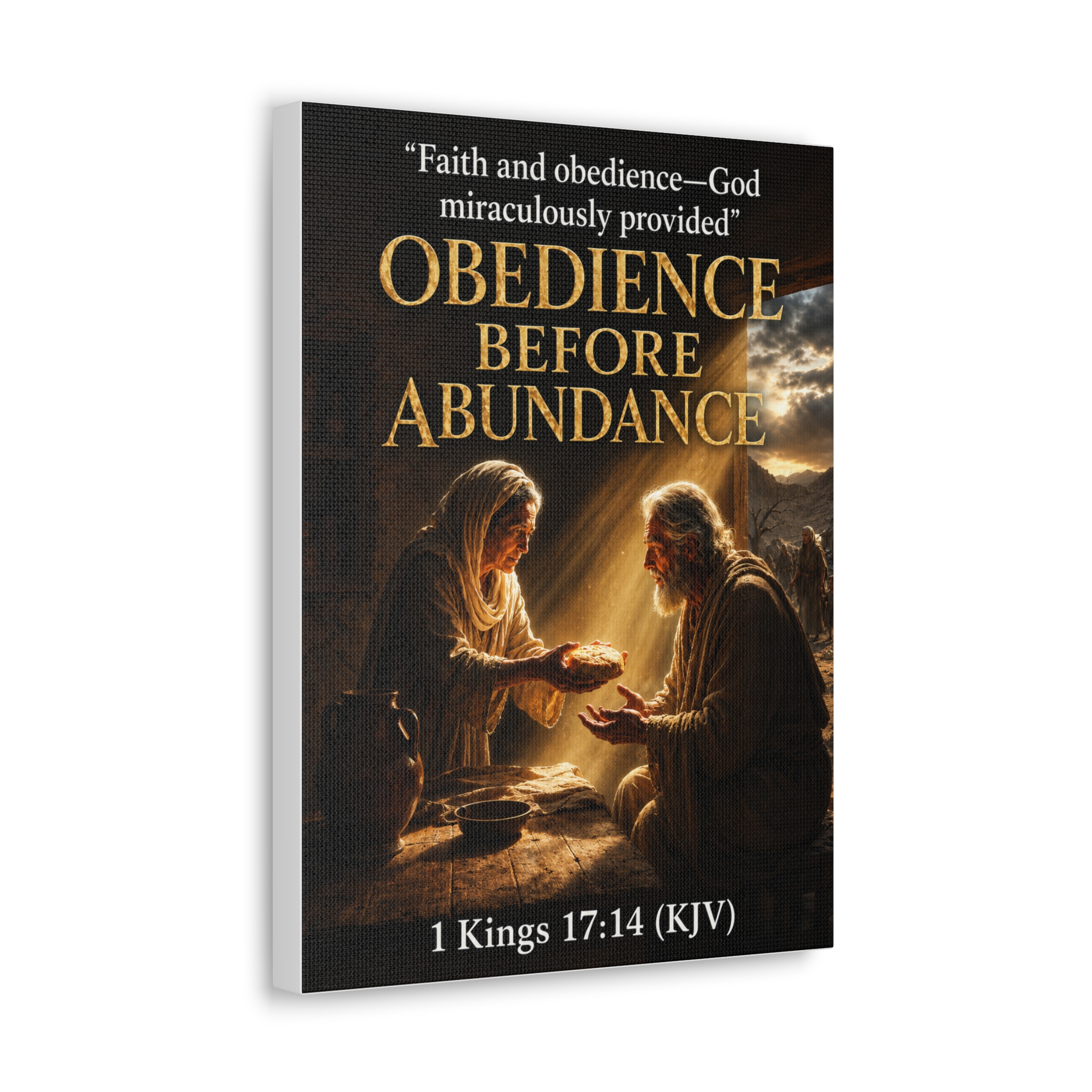 Obedience Before Abundance 1 Kings 17:14 Canvas Wall Art | Elijah & Widow Christian Decor | Faith Gift - Image 3