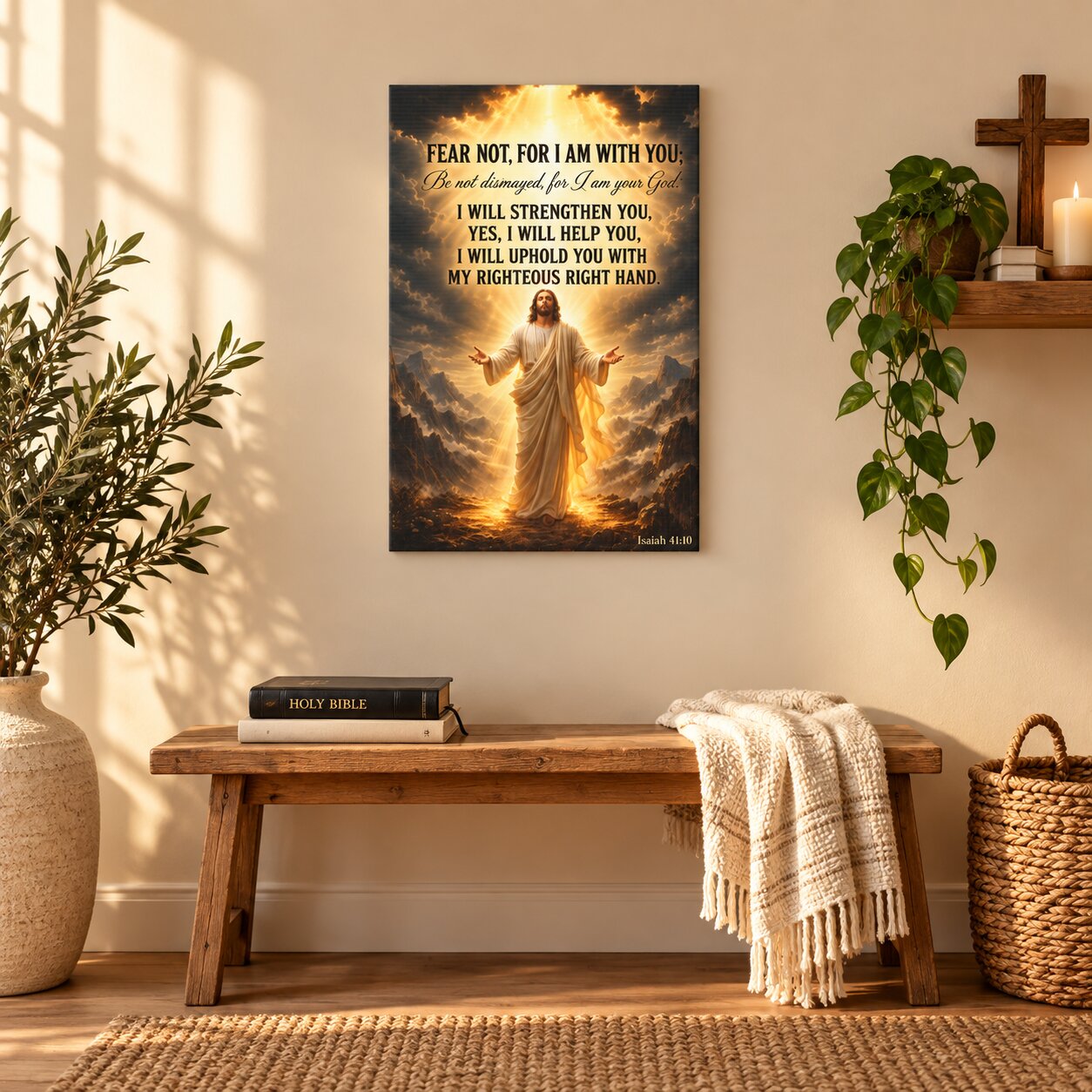 Fear Not Isaiah 41:10 Jesus Canvas Wall Art | Christian Courage & Comfort Decor | Faith Gift