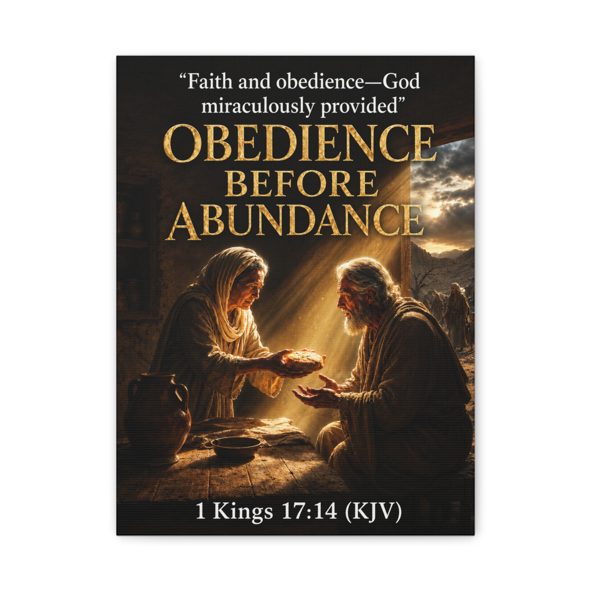 Obedience Before Abundance 1 Kings 17:14 Canvas Wall Art | Elijah & Widow Christian Decor | Faith Gift - Image 2