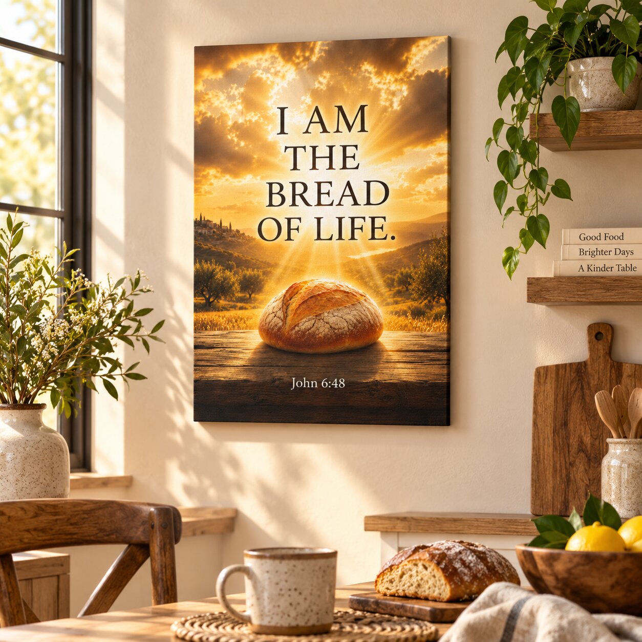 I Am the Bread of Life John 6:48 Canvas Wall Art | Jesus Christian Kitchen Decor | Faith Gift