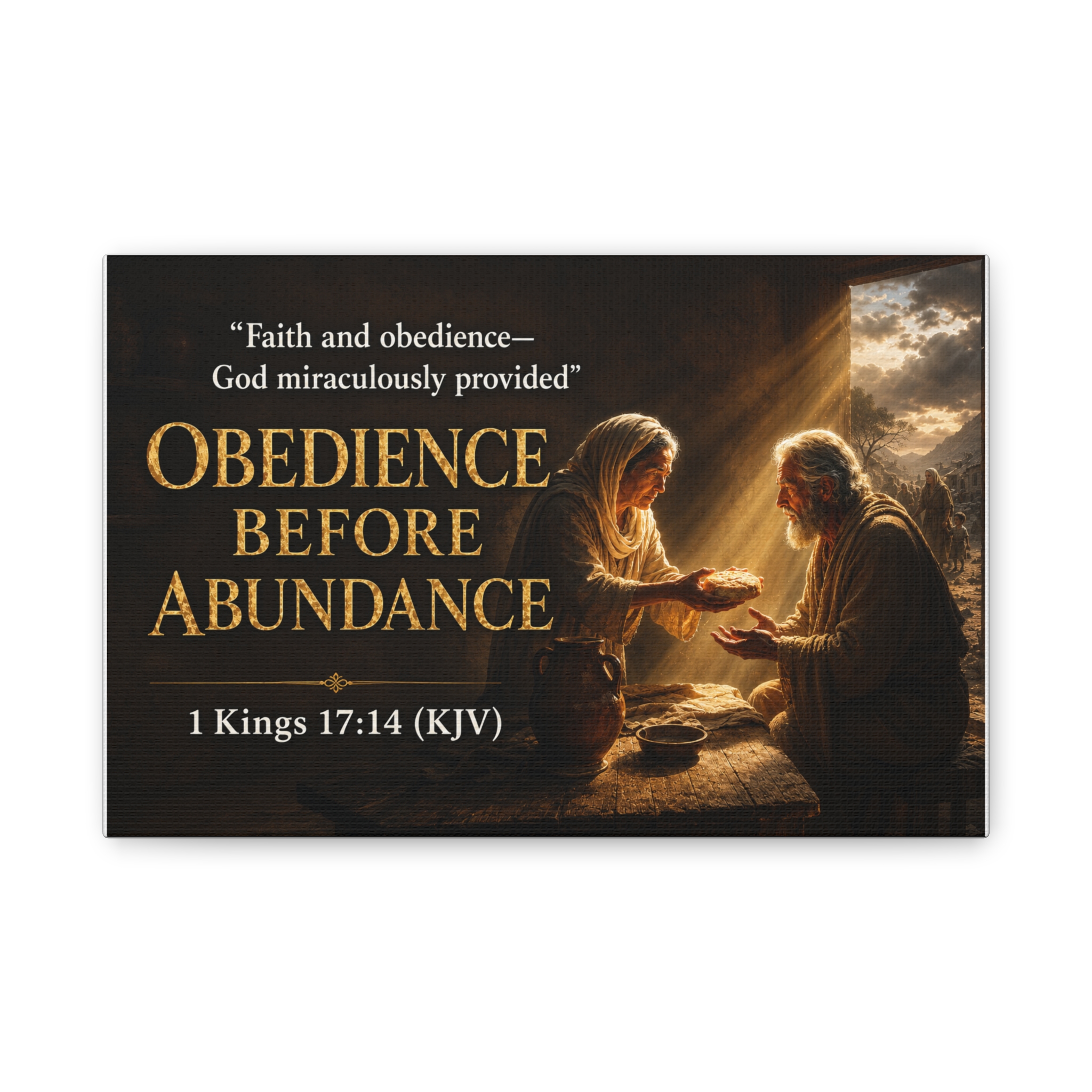 Obedience Before Abundance 1 Kings 17:14 Canvas Wall Art | Elijah & Widow Christian Decor | Faith Gift - Image 4