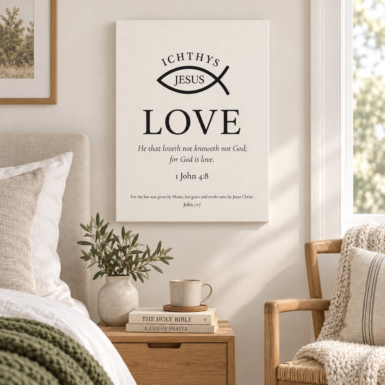 Ichthys Jesus Love 1 John 4:8 Christian Canvas Wall Art
