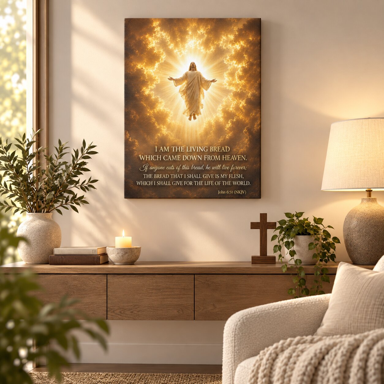 Jesus the Living Bread Canvas Wall Art | Christian Provision & Fellowship Decor | Faith Gift