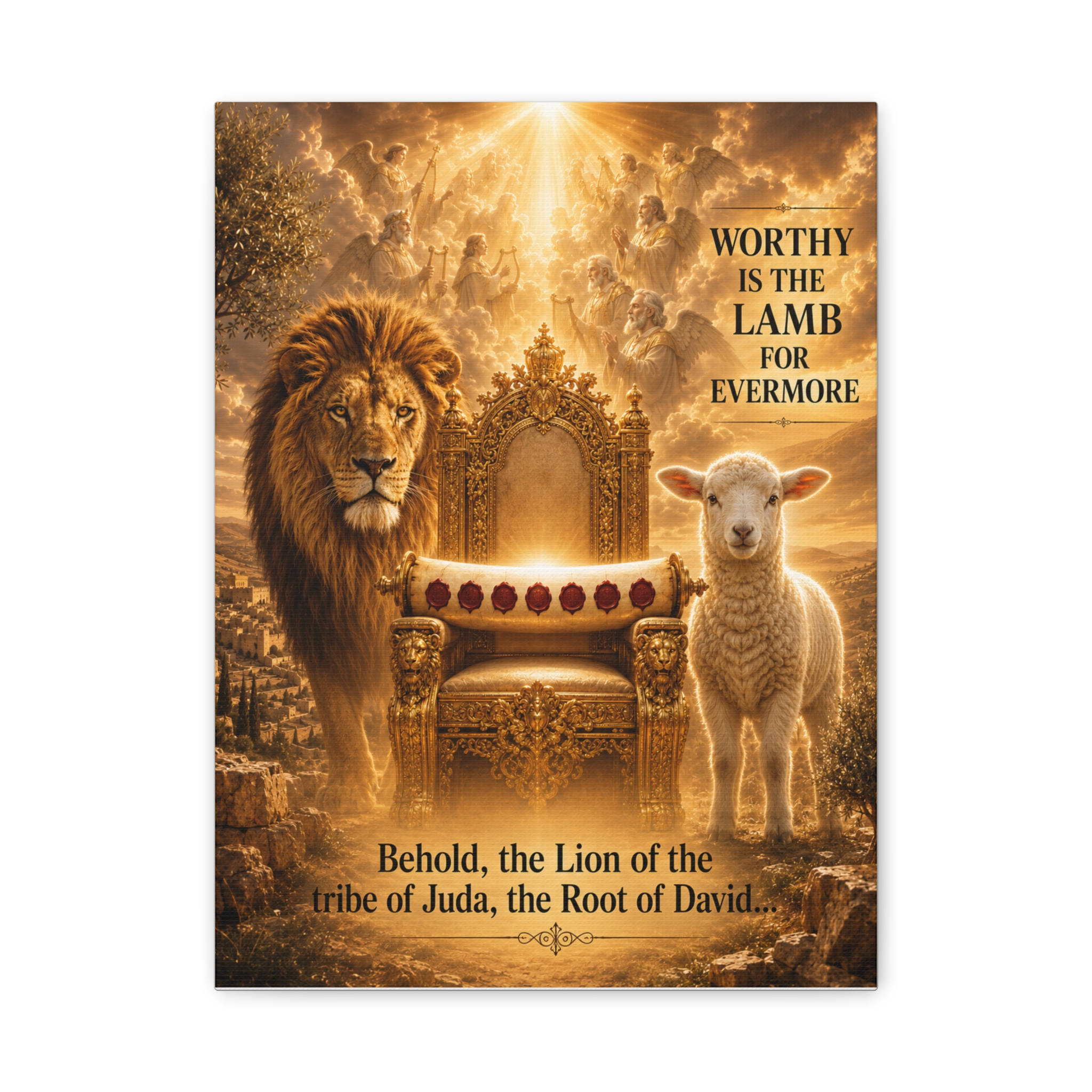Christian Canvas Wall Art — "Worthy Is the Lamb" Lion & Lamb Scripture Print - Image 2