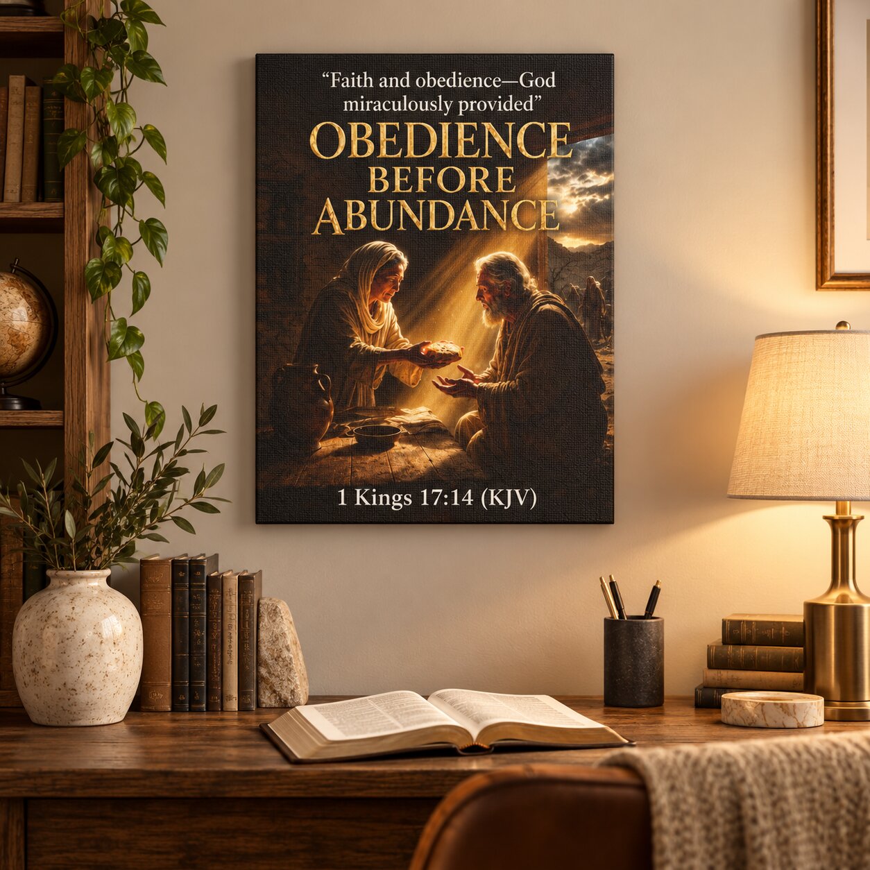 Obedience Before Abundance 1 Kings 17:14 Canvas Wall Art | Elijah & Widow Christian Decor | Faith Gift