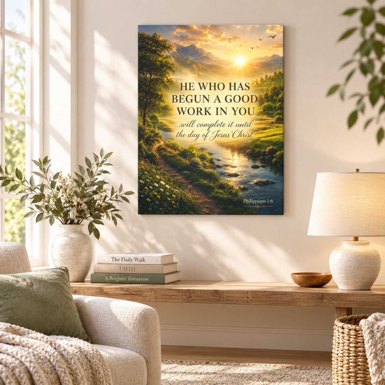 Philippians 1:6 He Who Began a Good Work Canvas Wall Art | Christian Encouragement Decor | Faith Gift