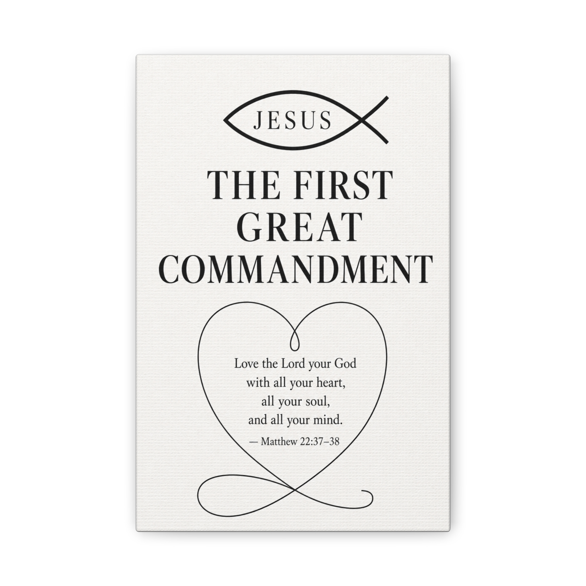 First Great Commandment Matthew 22:37 Ichthys Canvas Wall Art | Love God Christian Decor | Christian Gift - Image 2