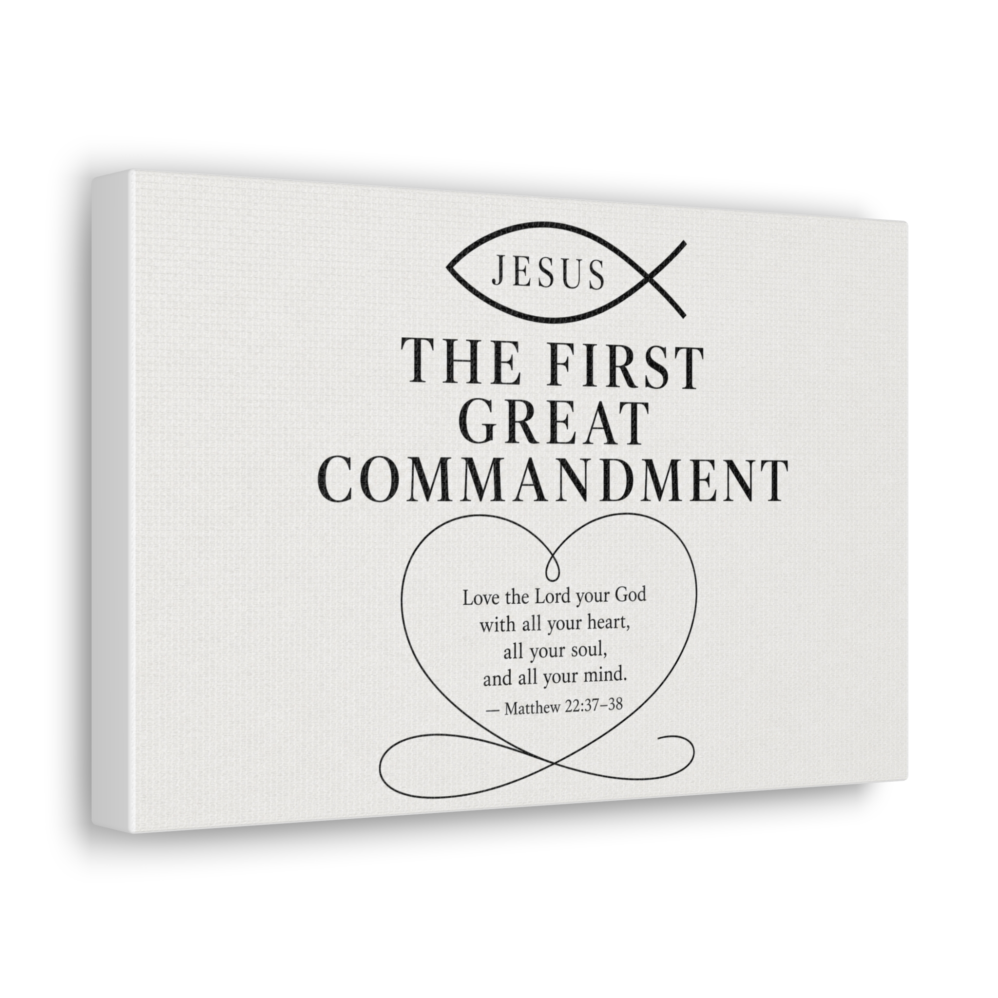 First Great Commandment Matthew 22:37 Ichthys Canvas Wall Art | Love God Christian Decor | Christian Gift - Image 5