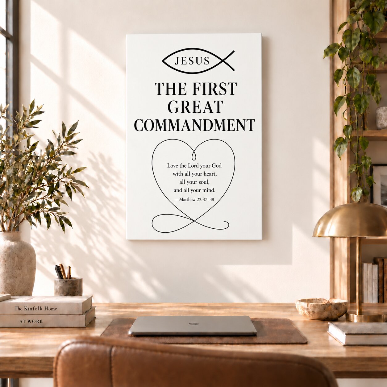 First Great Commandment Matthew 22:37 Ichthys Canvas Wall Art | Love God Christian Decor | Christian Gift