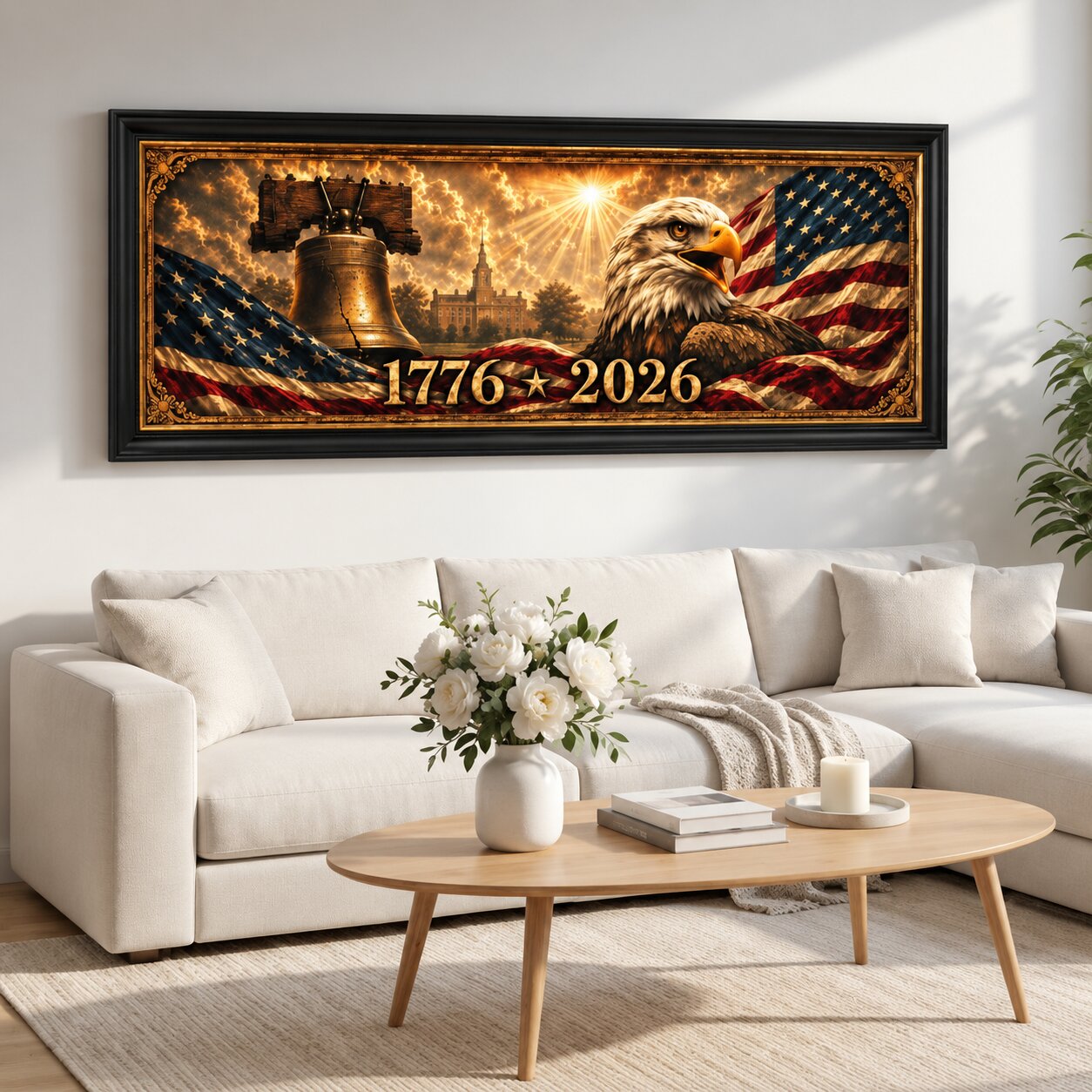 1776–2026 American Eagle & Liberty Bell Patriotic Landscape Wall Art | America’s 250th Anniversary | Patriotic Gift