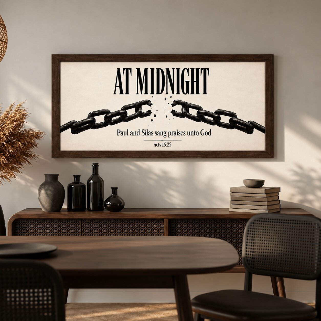 At Midnight Praise Breaks Chains Acts 16:25 Landscape Wall Art | Dark Christian Wall Art | Faith Gift - Image 8