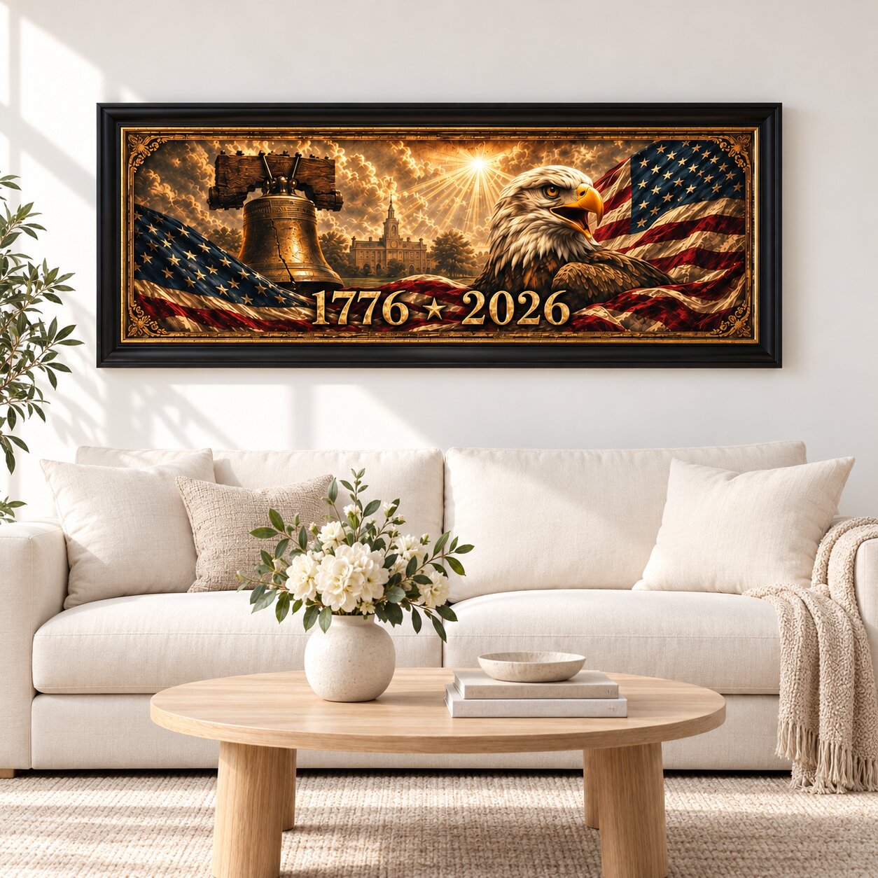 1776–2026 American Eagle & Liberty Bell Patriotic Landscape Wall Art | America’s 250th Anniversary | Patriotic Gift - Image 2