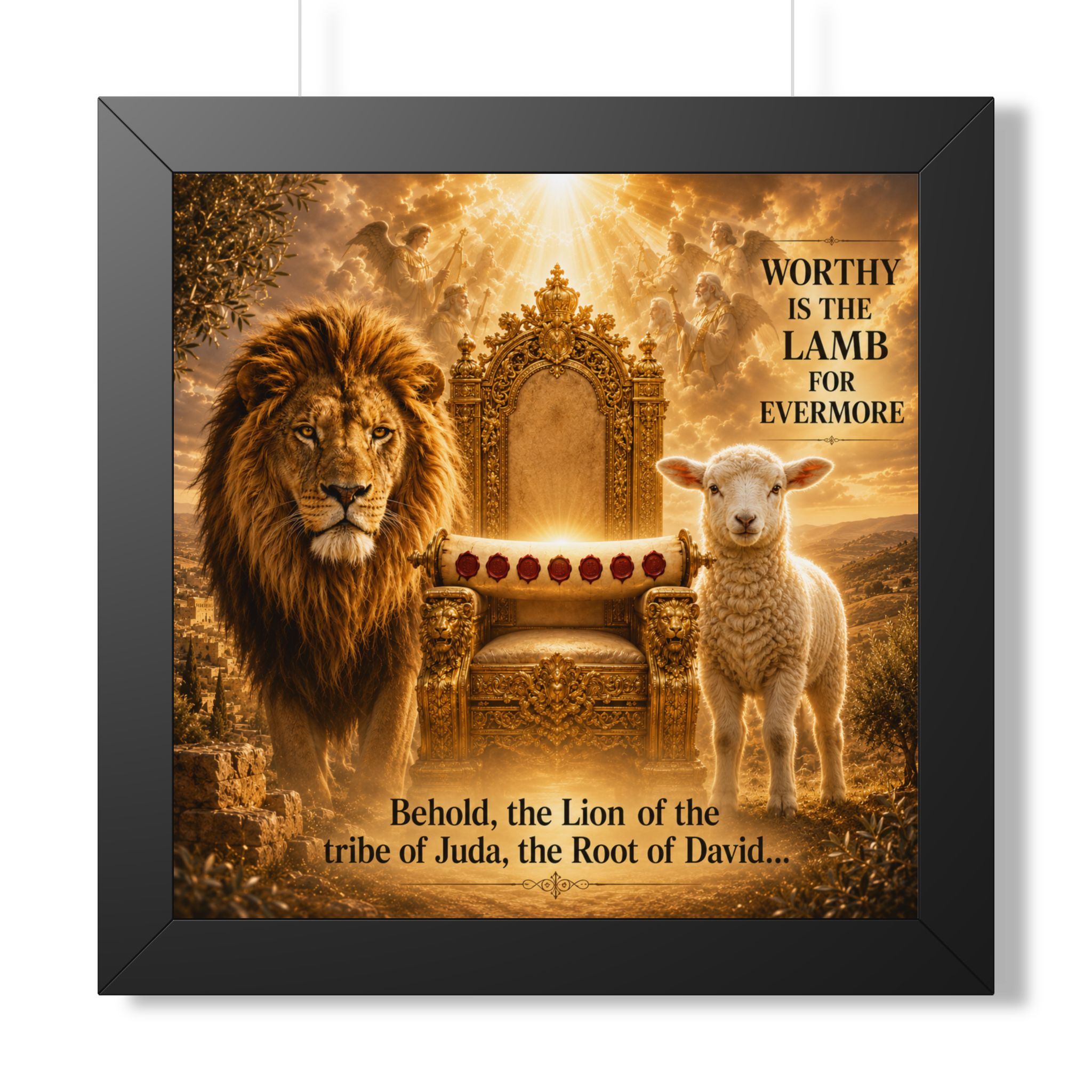 Christian Portrait Wall Art — “Worthy Is the Lamb” Lion & Lamb Scripture Print - Image 2