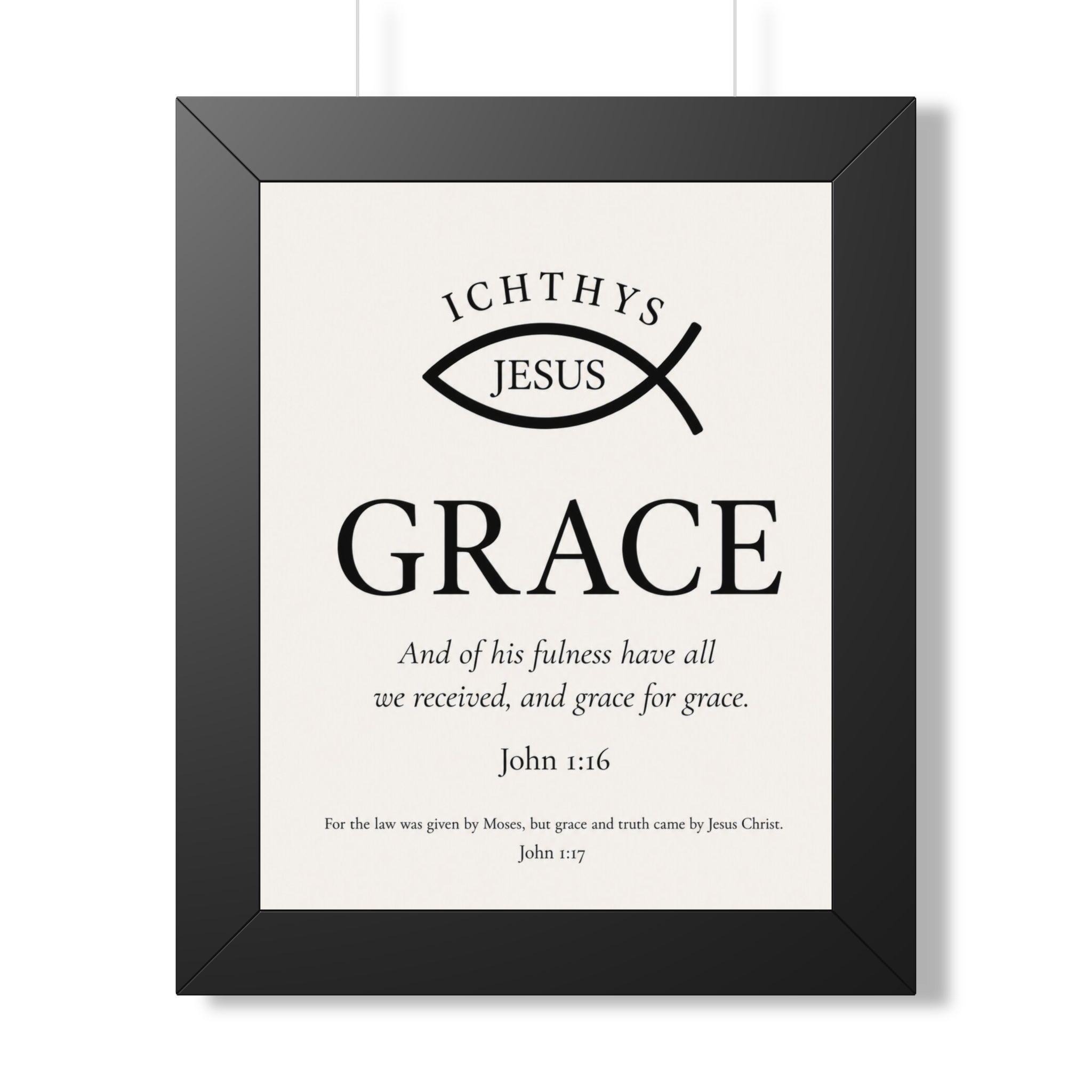 Grace Ichthys John 1:16 Christian Scripture Portrait Wall Art - Image 3