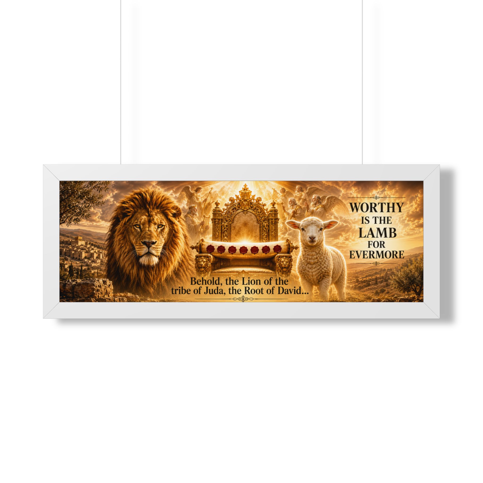 Christian Landscape Wall Art — “Worthy Is the Lamb” Lion & Lamb Scripture Print - Image 3