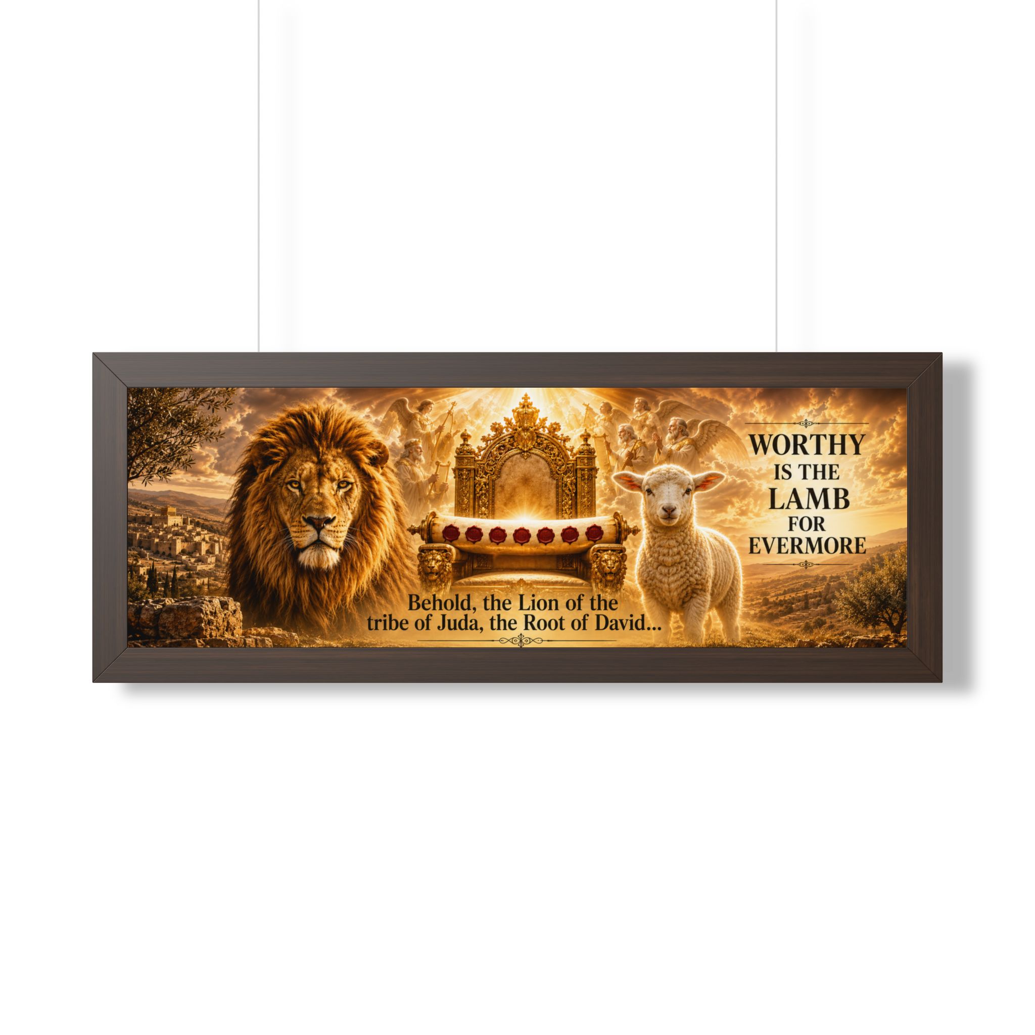 Christian Landscape Wall Art — “Worthy Is the Lamb” Lion & Lamb Scripture Print - Image 2