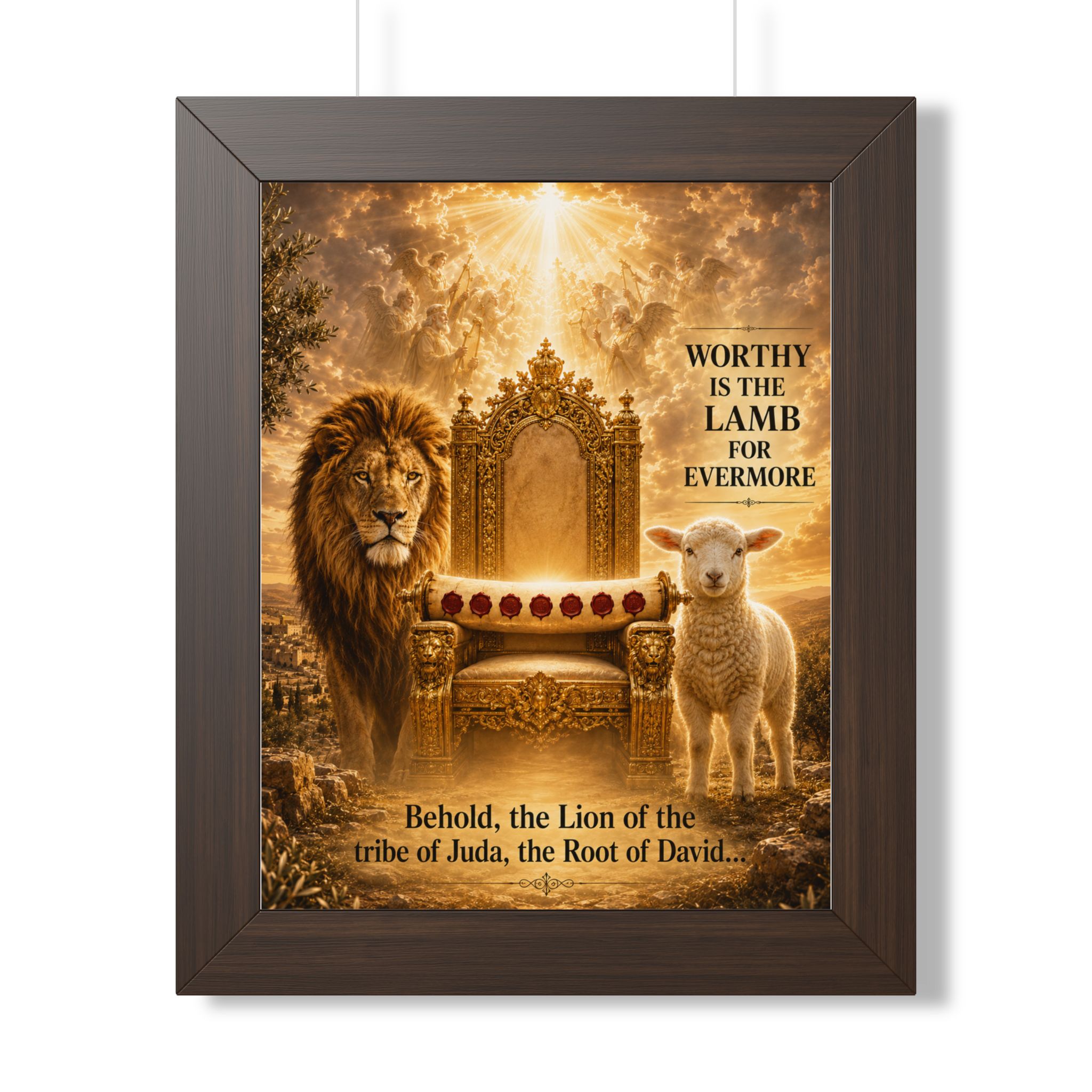 Christian Portrait Wall Art — “Worthy Is the Lamb” Lion & Lamb Scripture Print - Image 4