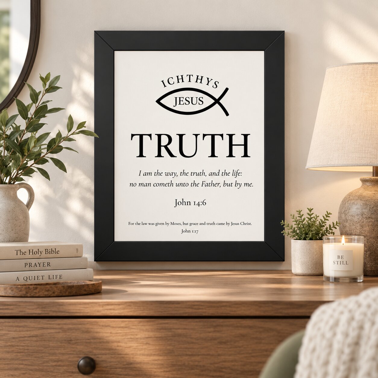 Christian Truth Portrait Wall Art — ICHTHYS Jesus Bible Verse John 14:6