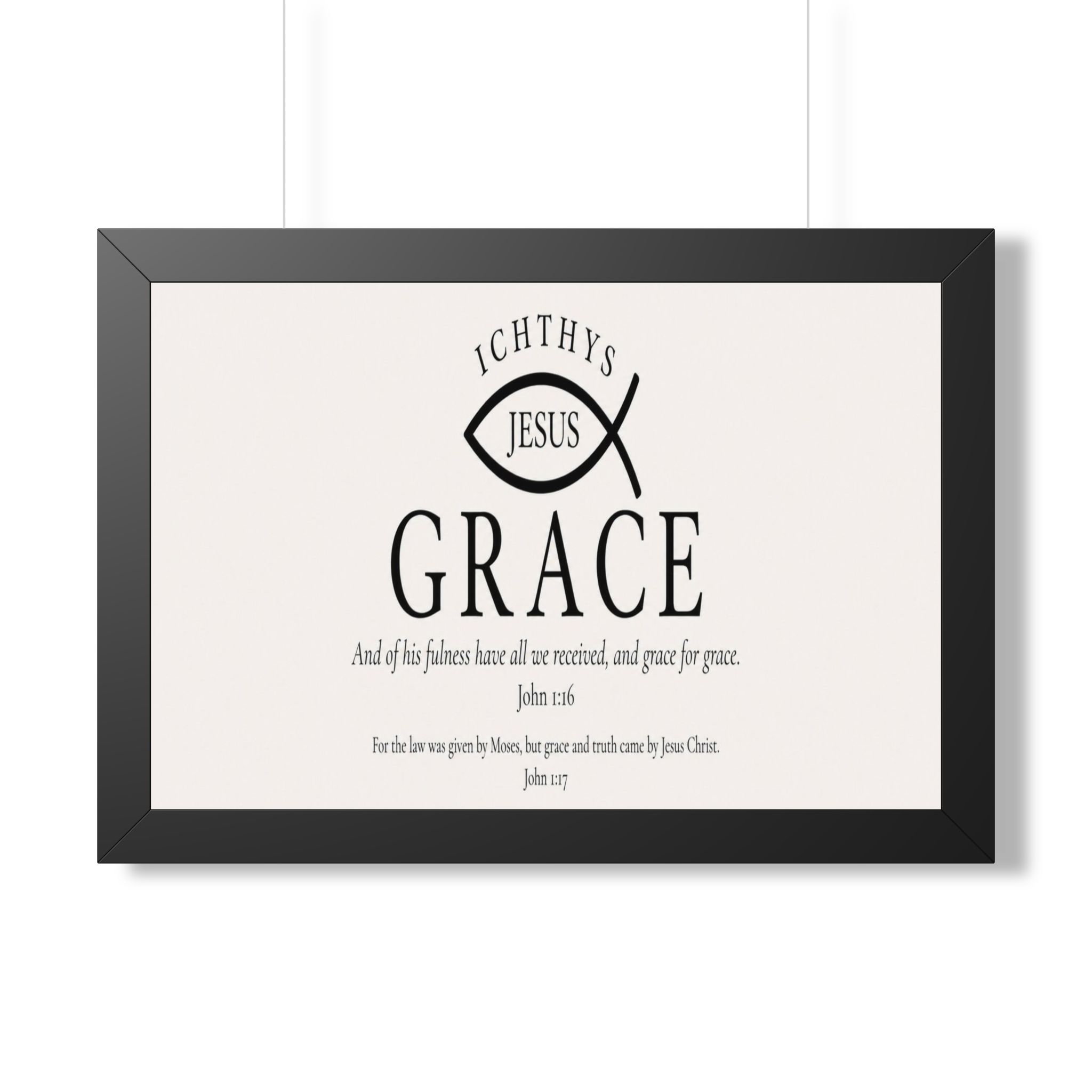 Grace Ichthys John 1:16 Christian Scripture Landscape Wall Art - Image 2