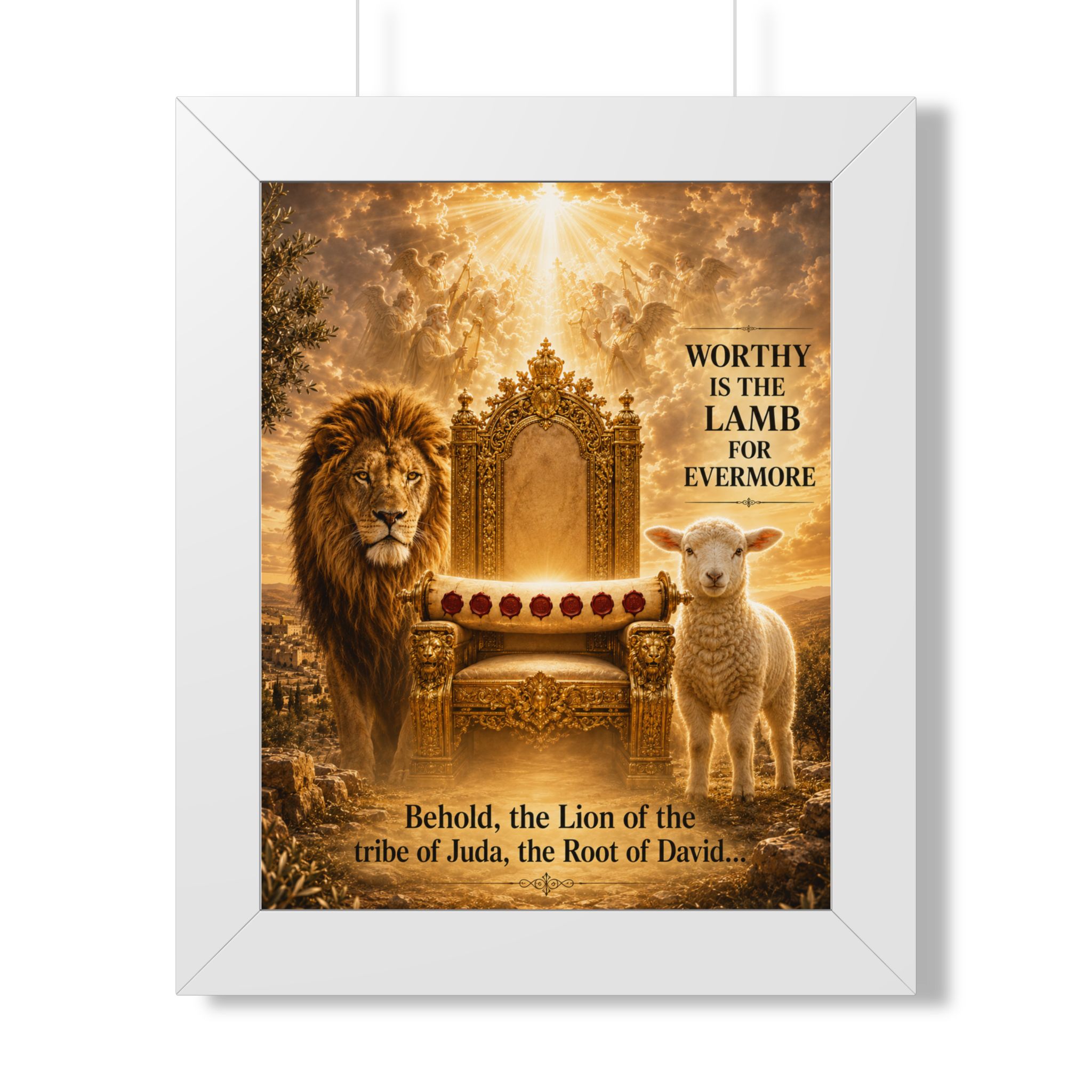 Christian Portrait Wall Art — “Worthy Is the Lamb” Lion & Lamb Scripture Print - Image 3