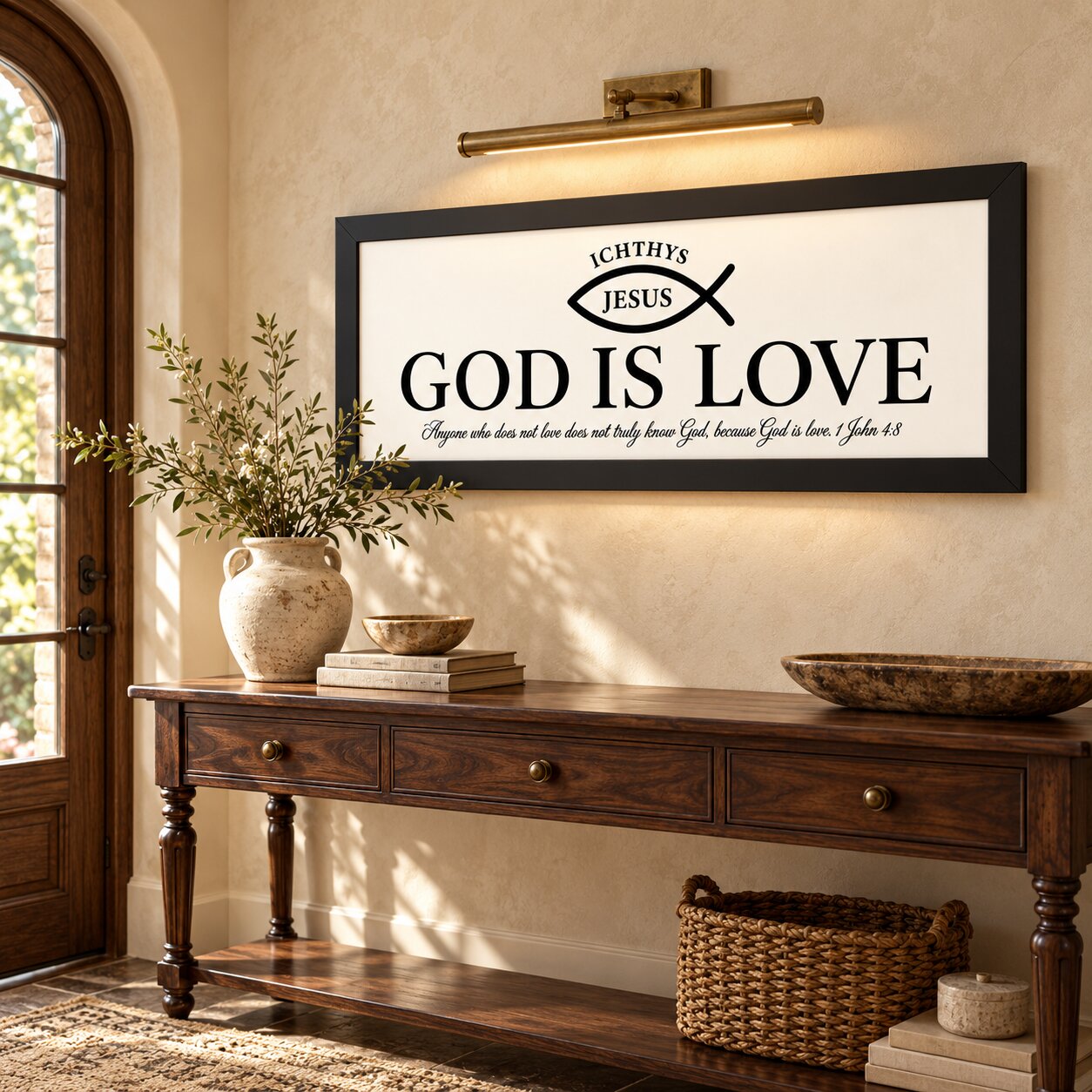 God Is Love 1 John 4:8 Ichthys Landscape Wall Art | Minimalist Christian Decor | Christian Gift - Image 8