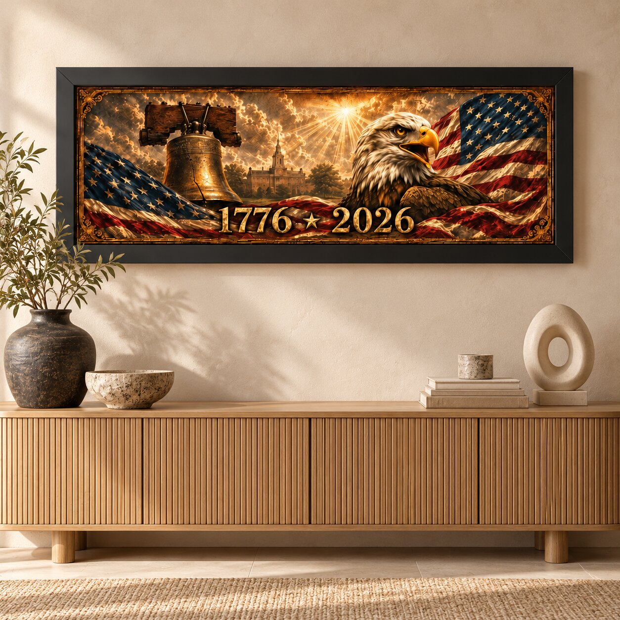 Bald Eagle & Liberty Bell Without God and the Bible Landscape Wall Art | American Faith & Freedom Decor | Patriotic Gift - Image 3