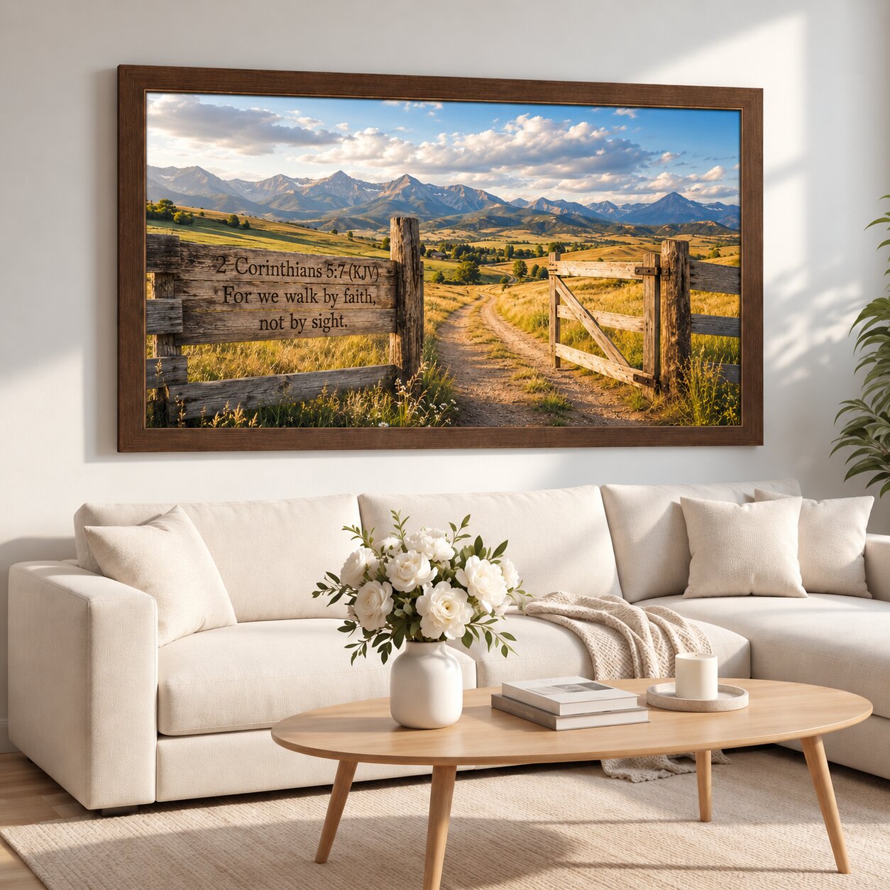 2 Corinthians 5:7 Walk by Faith Rustic Landscape Wall Art | Christian Scripture Decor | Faith Gift