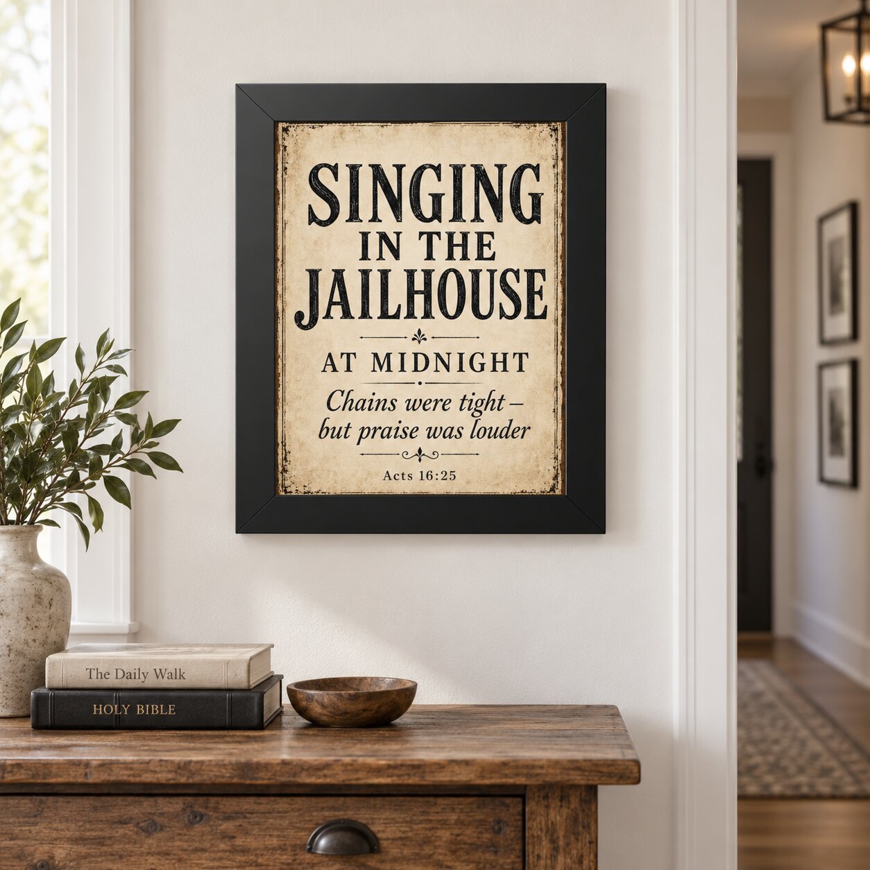 Singing in the Jailhouse at Midnight Acts 16:25 Portrait Wall Art | Paul and Silas Christian Decor | Faith Gift