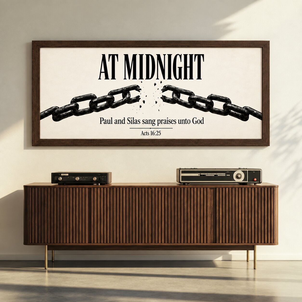 At Midnight Praise Breaks Chains Acts 16:25 Landscape Wall Art | Dark Christian Wall Art | Faith Gift - Image 3