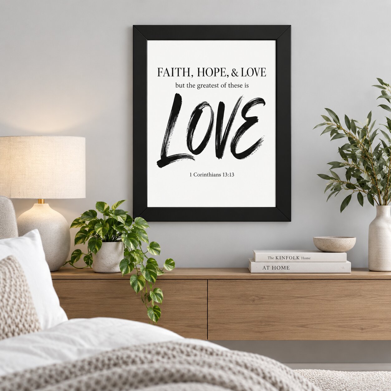 Faith Hope & Love 1 Corinthians 13:13 Portrait Wall Art | Christian Typography Decor | Christian Gift