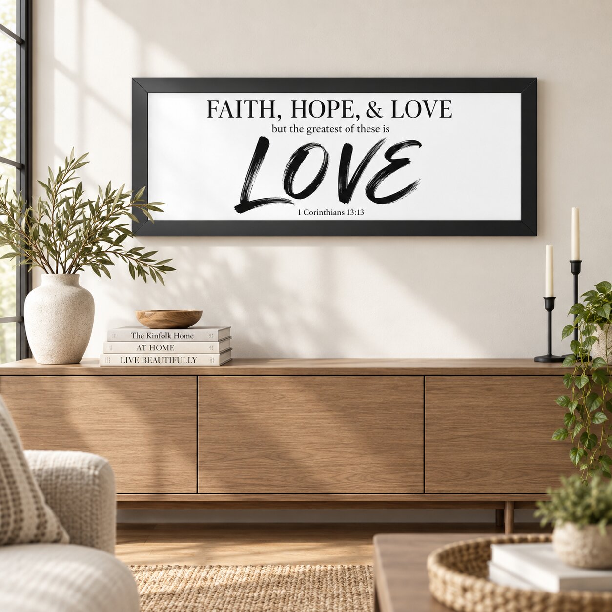 Faith Hope Love 1 Corinthians 13:13 Landscape Wall Art | Christian Typography Decor | Christian Gift