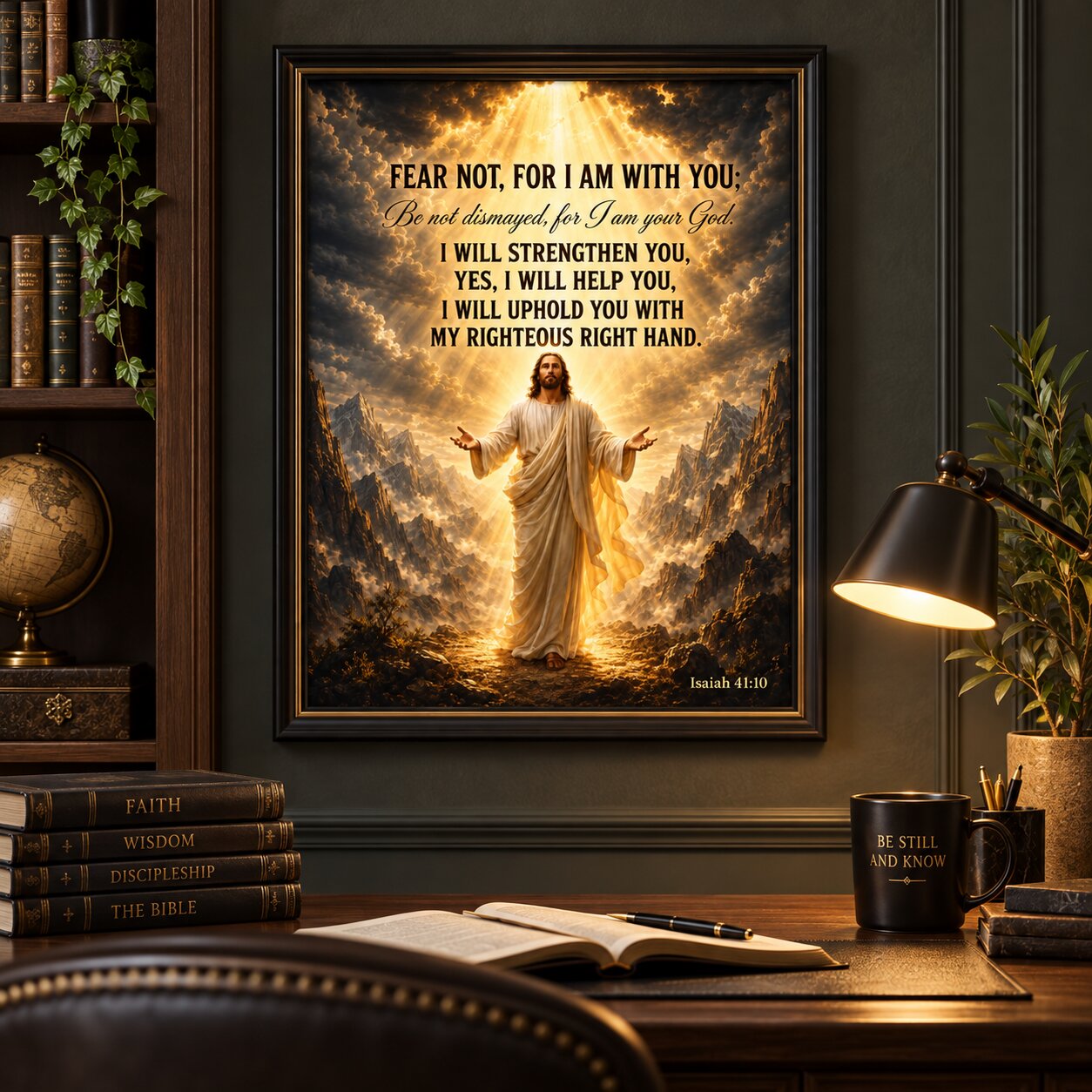 Fear Not Isaiah 41:10 Jesus Portrait Wall Art | Christian Courage & Comfort Decor | Faith Gift