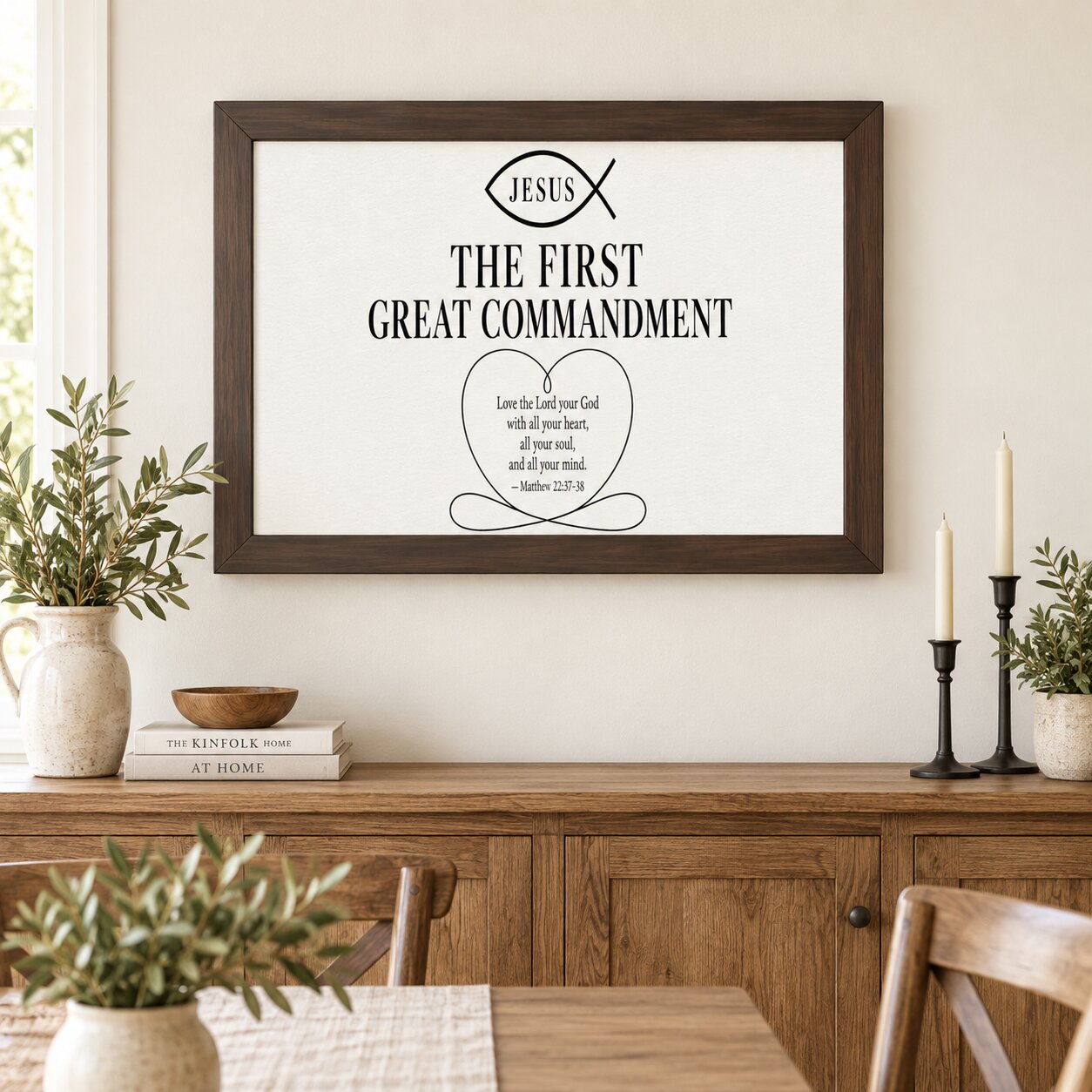 First Great Commandment Matthew 22:37 Ichthys Landscape Wall Art | Love God Christian Decor | Christian Gift